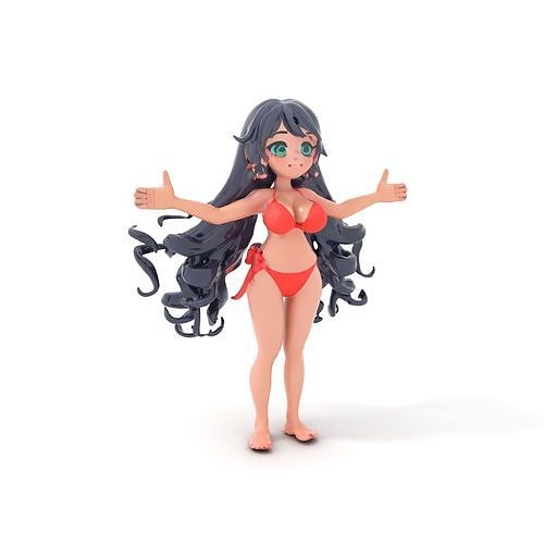 Rigged and Animated Anime Beachwear Character Model Low-poly 3D model