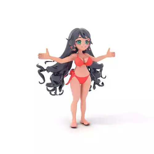 Rigged and Animated Anime Beachwear Character Model Low-poly 3D model
