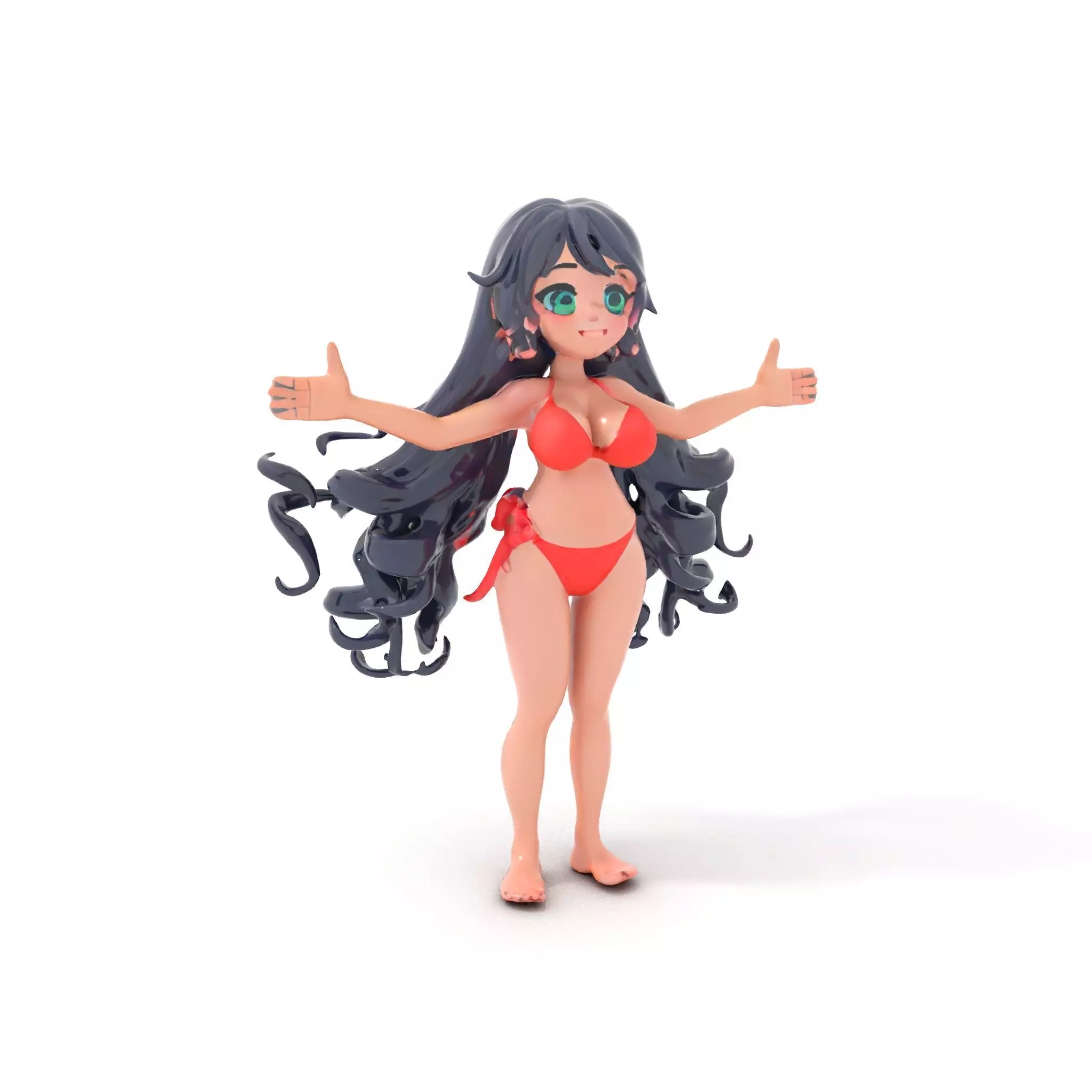 Rigged and Animated Anime Beachwear Character Model Low-poly 3D model_0