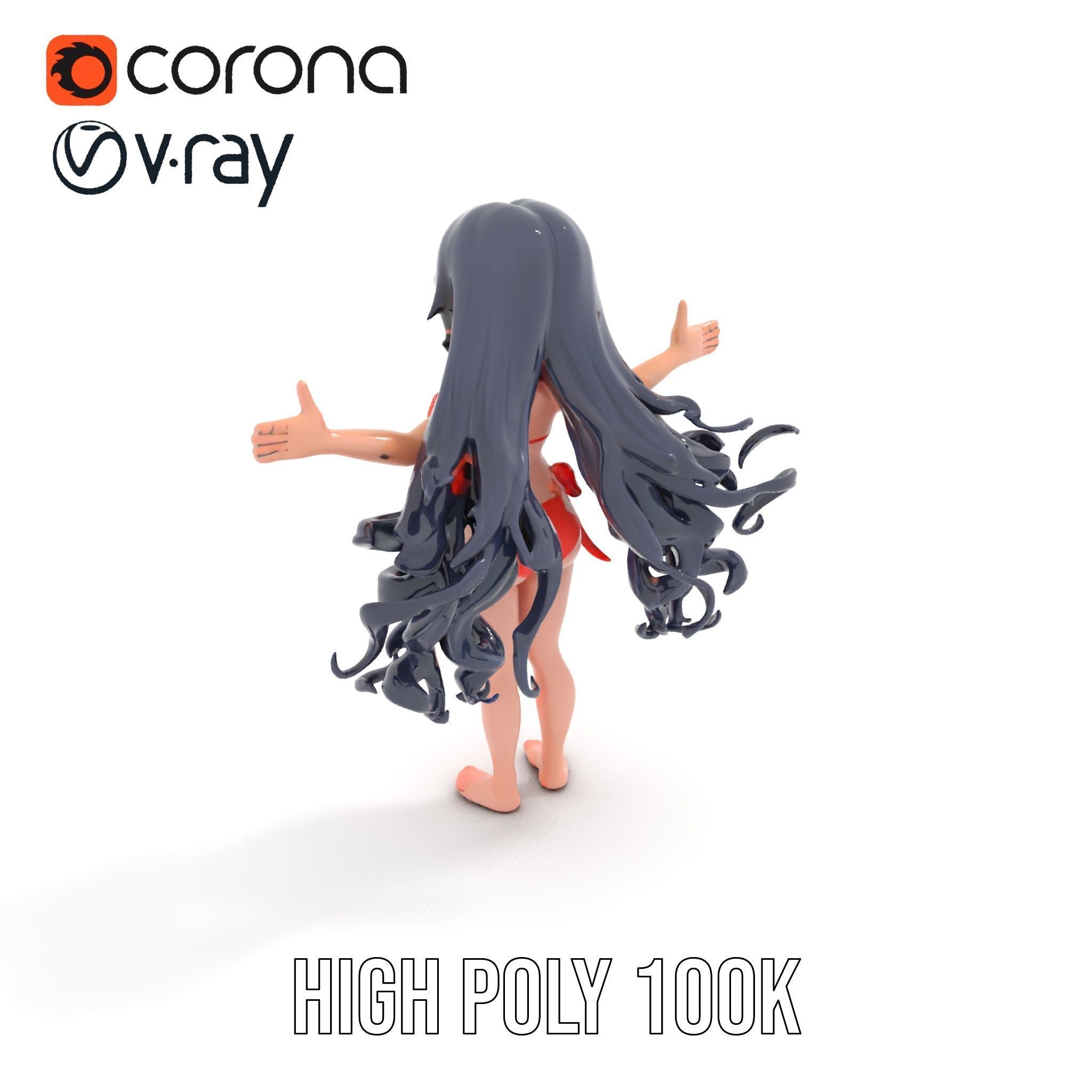 Rigged and Animated Anime Beachwear Character Model Low-poly 3D model_12