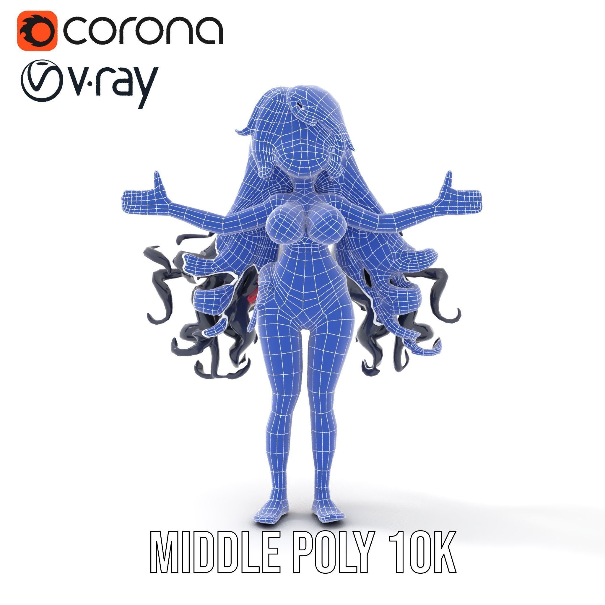 Rigged and Animated Anime Beachwear Character Model Low-poly 3D model_29