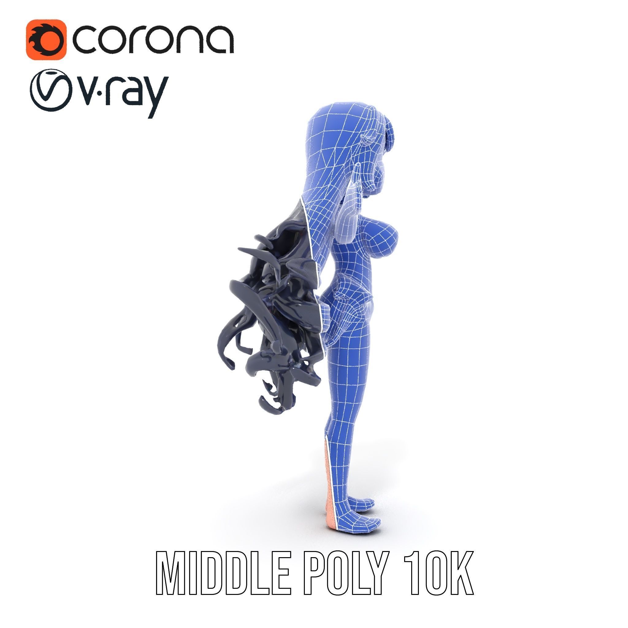 Rigged and Animated Anime Beachwear Character Model Low-poly 3D model_34