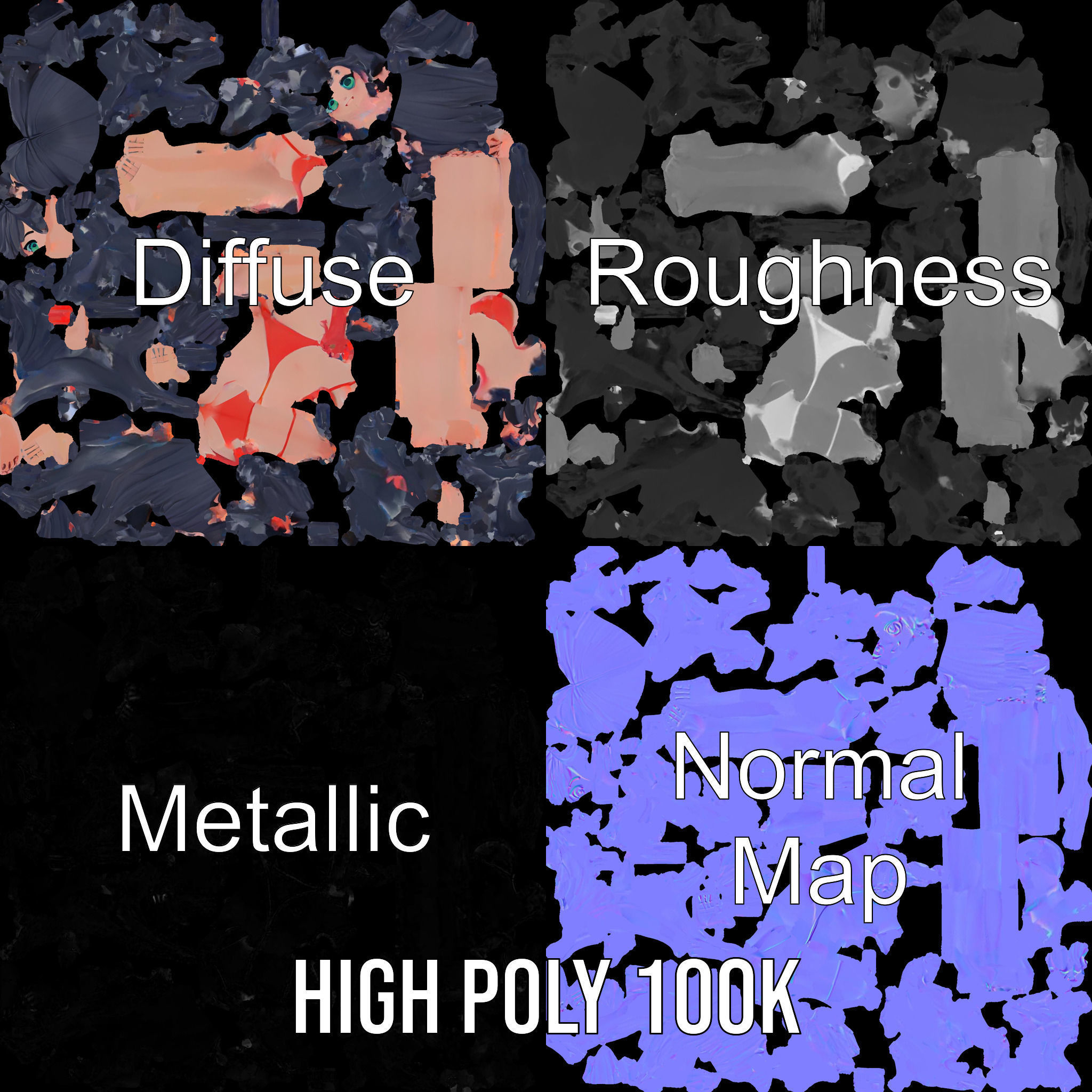 Rigged and Animated Anime Beachwear Character Model Low-poly 3D model_3