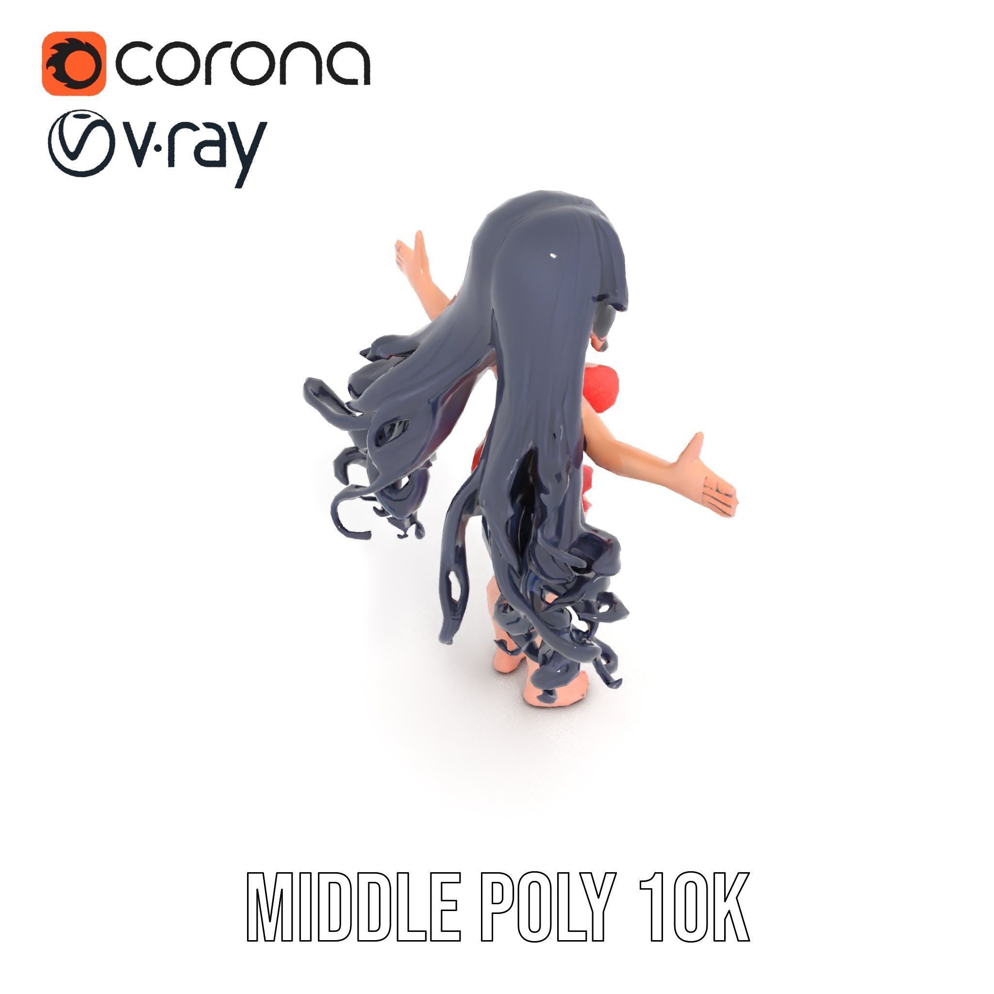 Rigged and Animated Anime Beachwear Character Model Low-poly 3D model_21