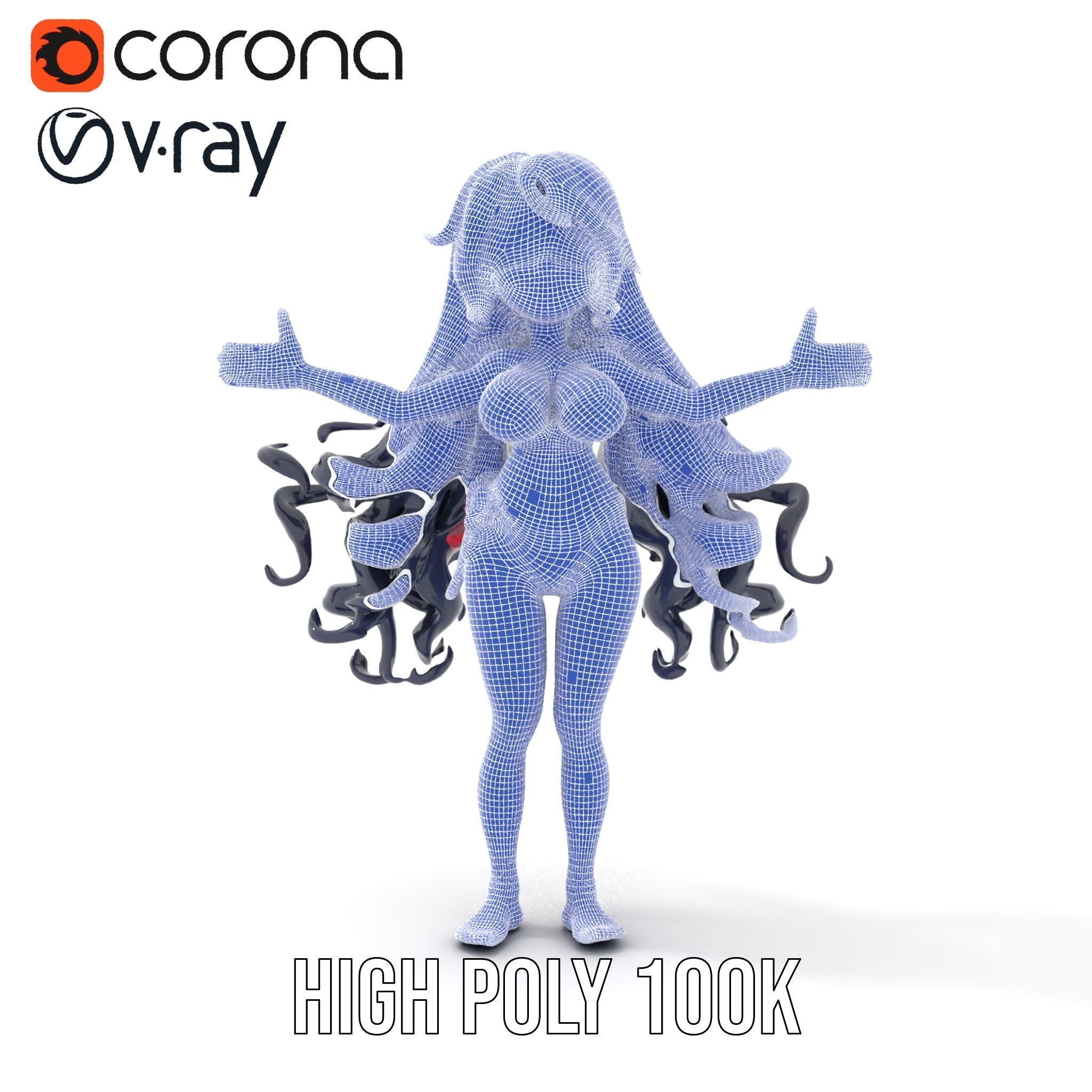 Rigged and Animated Anime Beachwear Character Model Low-poly 3D model_35