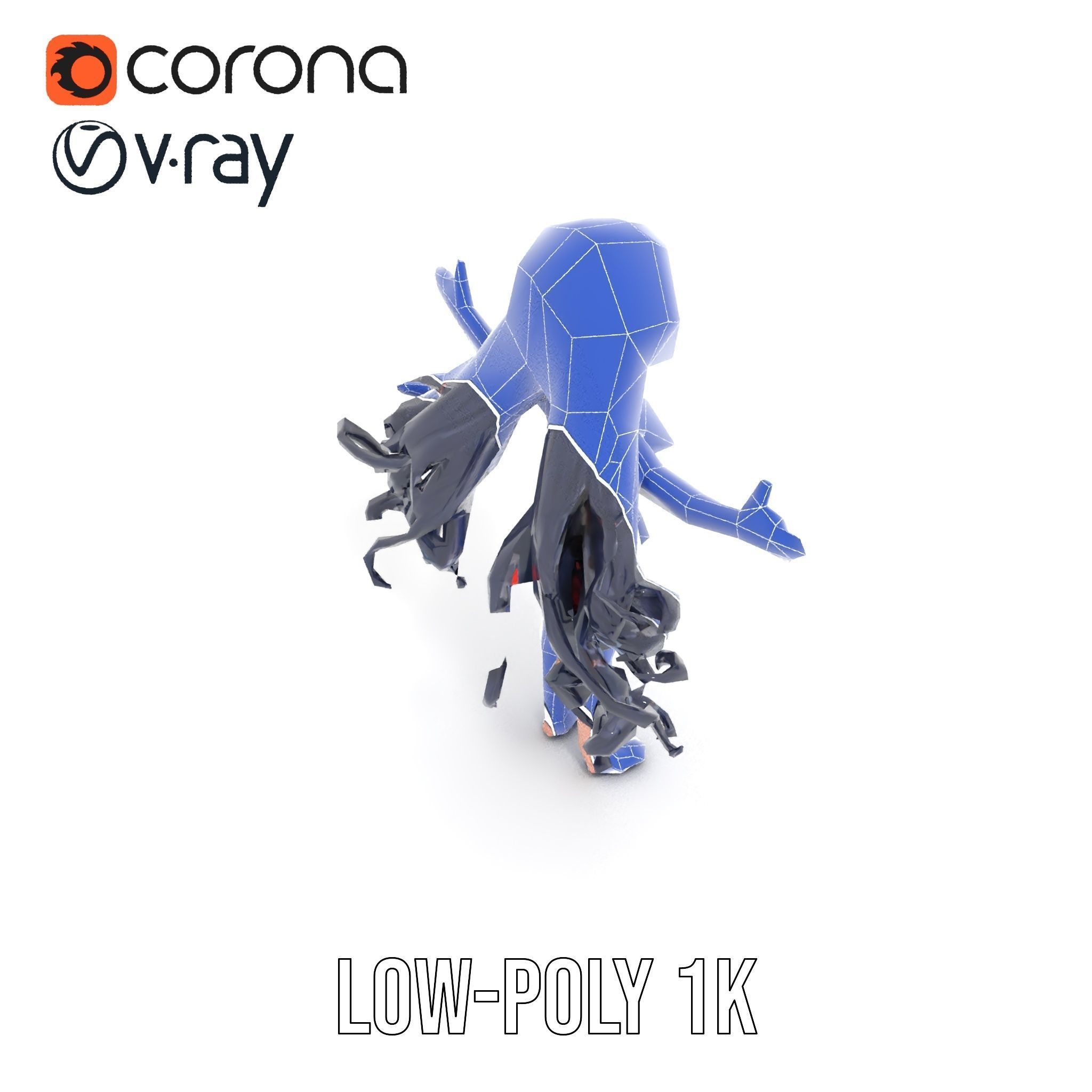 Rigged and Animated Anime Beachwear Character Model Low-poly 3D model_17