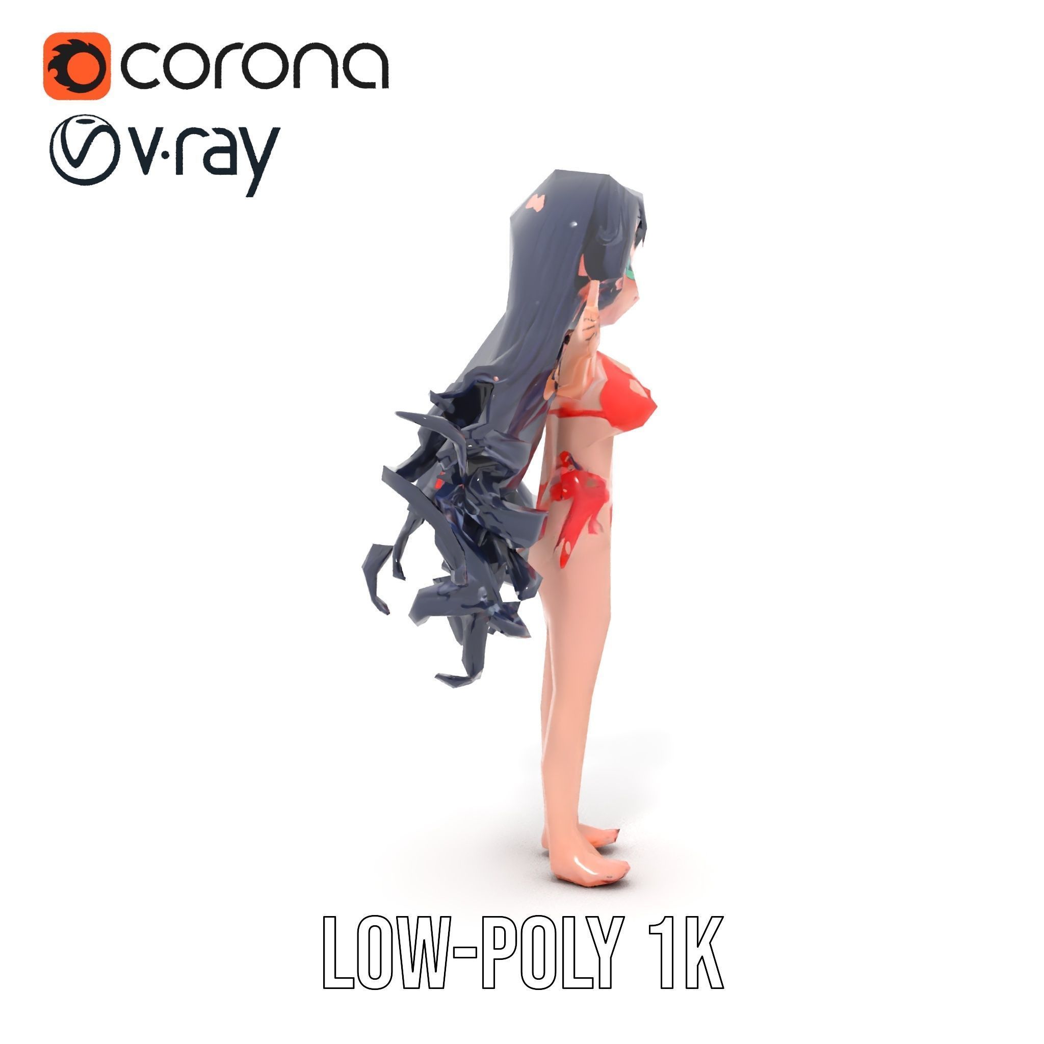 Rigged and Animated Anime Beachwear Character Model Low-poly 3D model_19