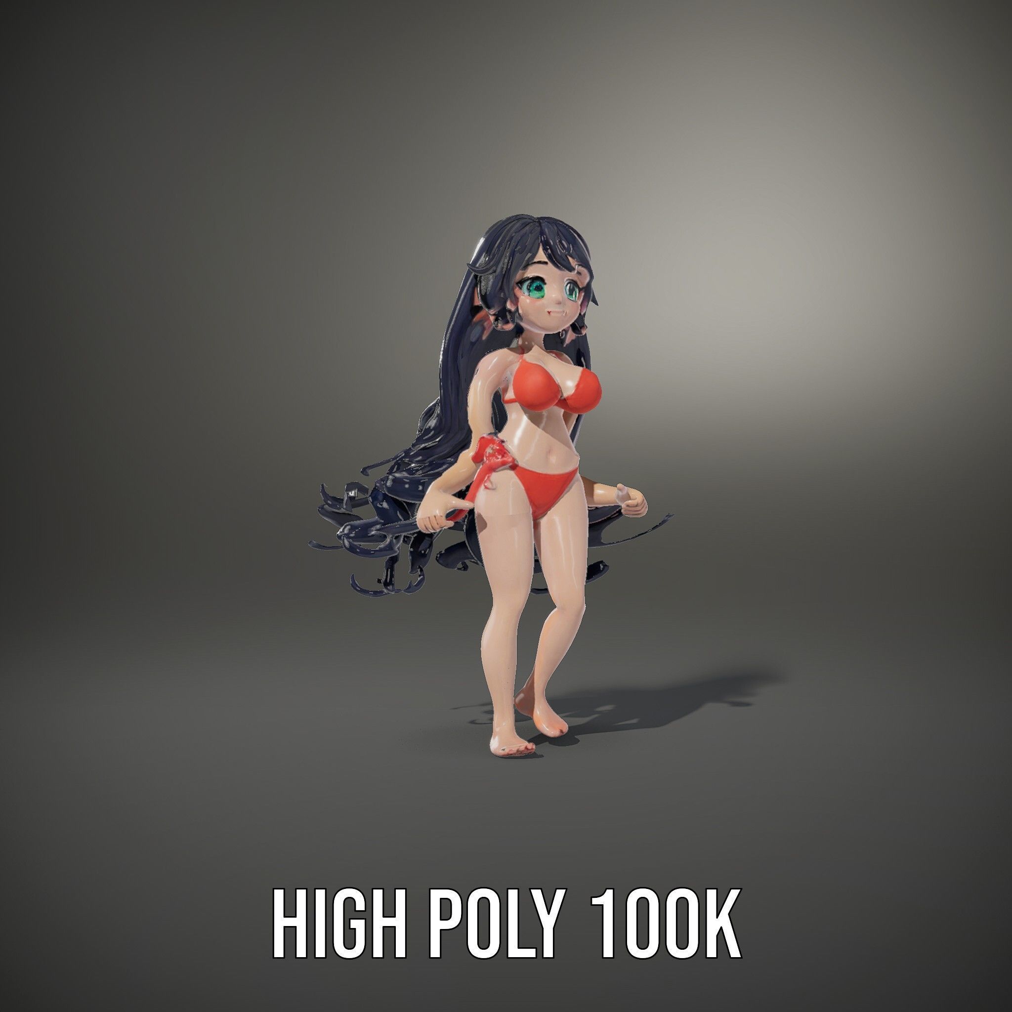 Rigged and Animated Anime Beachwear Character Model Low-poly 3D model_23
