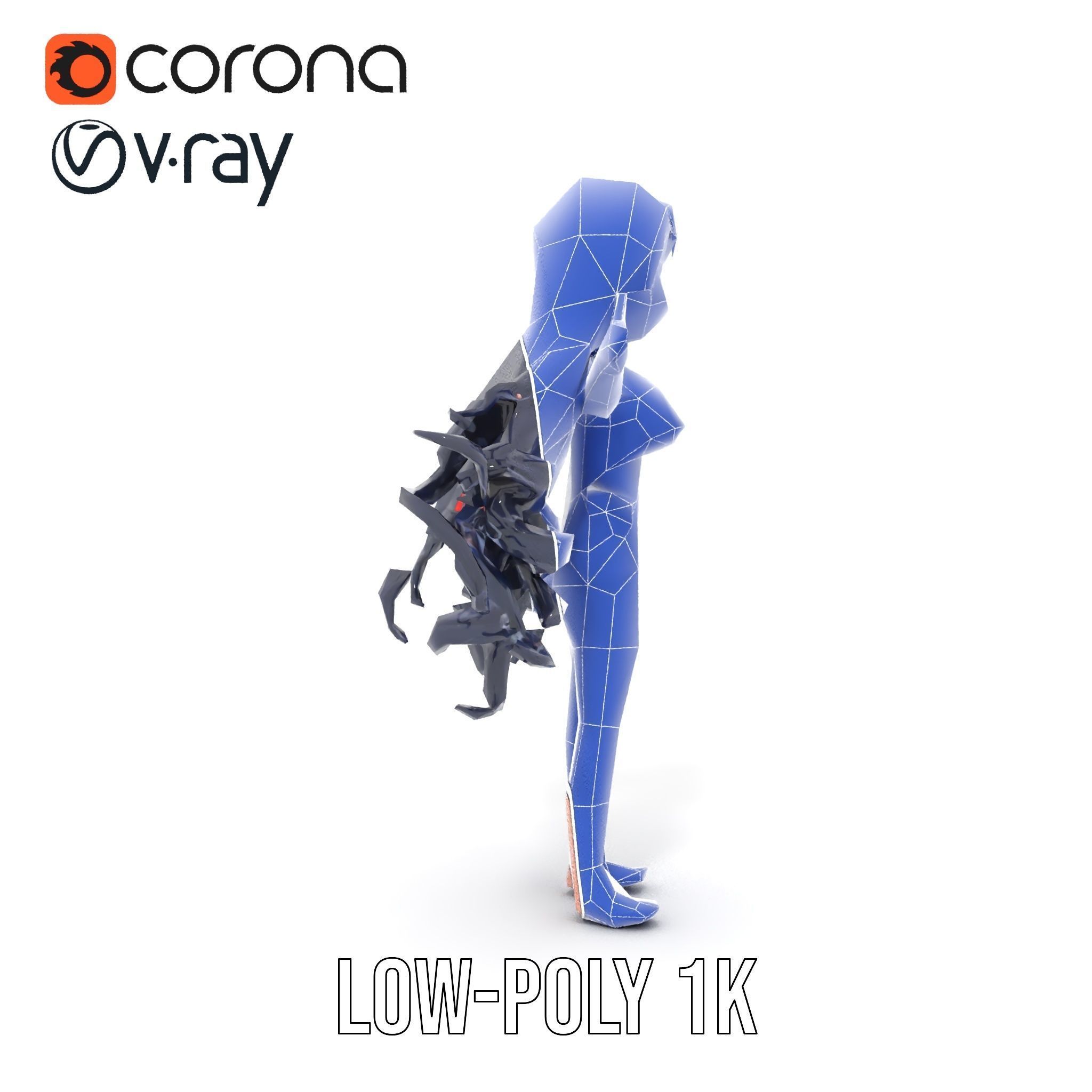 Rigged and Animated Anime Beachwear Character Model Low-poly 3D model_25