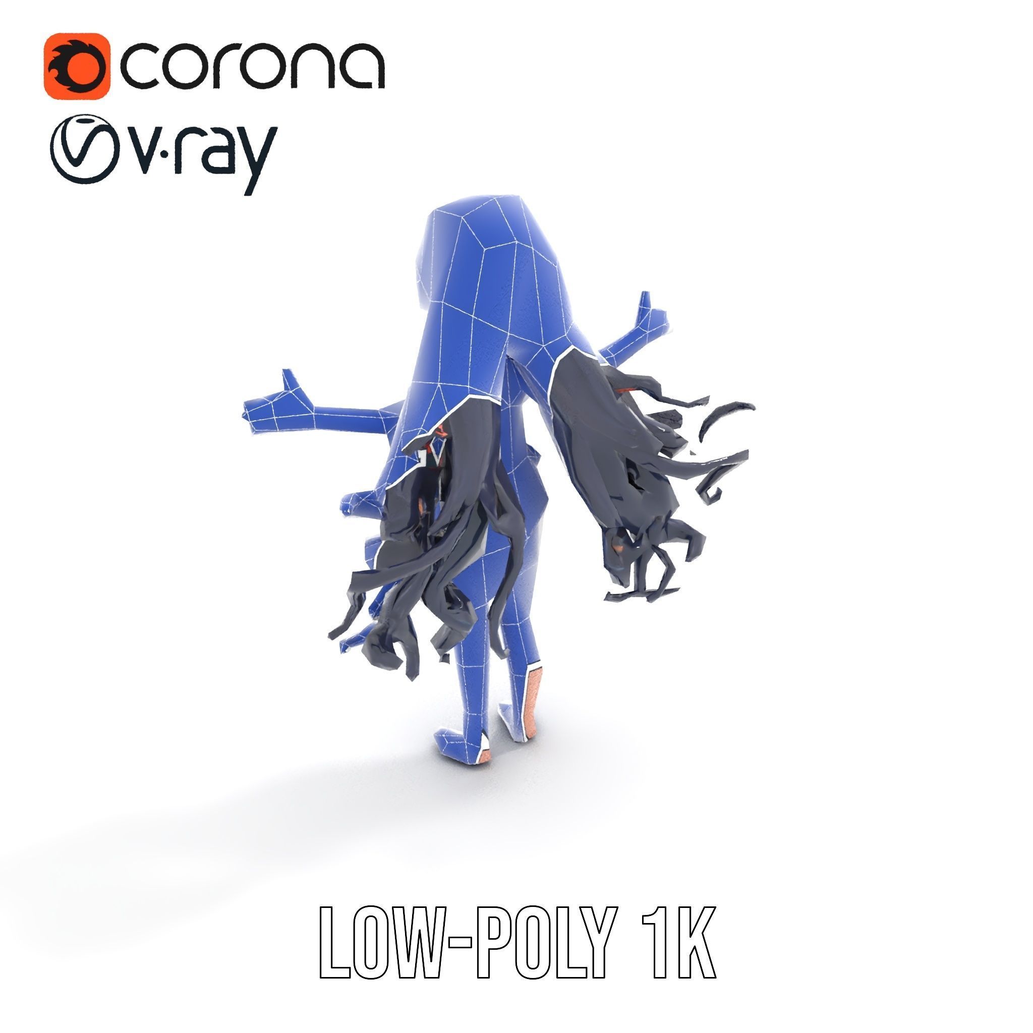 Rigged and Animated Anime Beachwear Character Model Low-poly 3D model_28