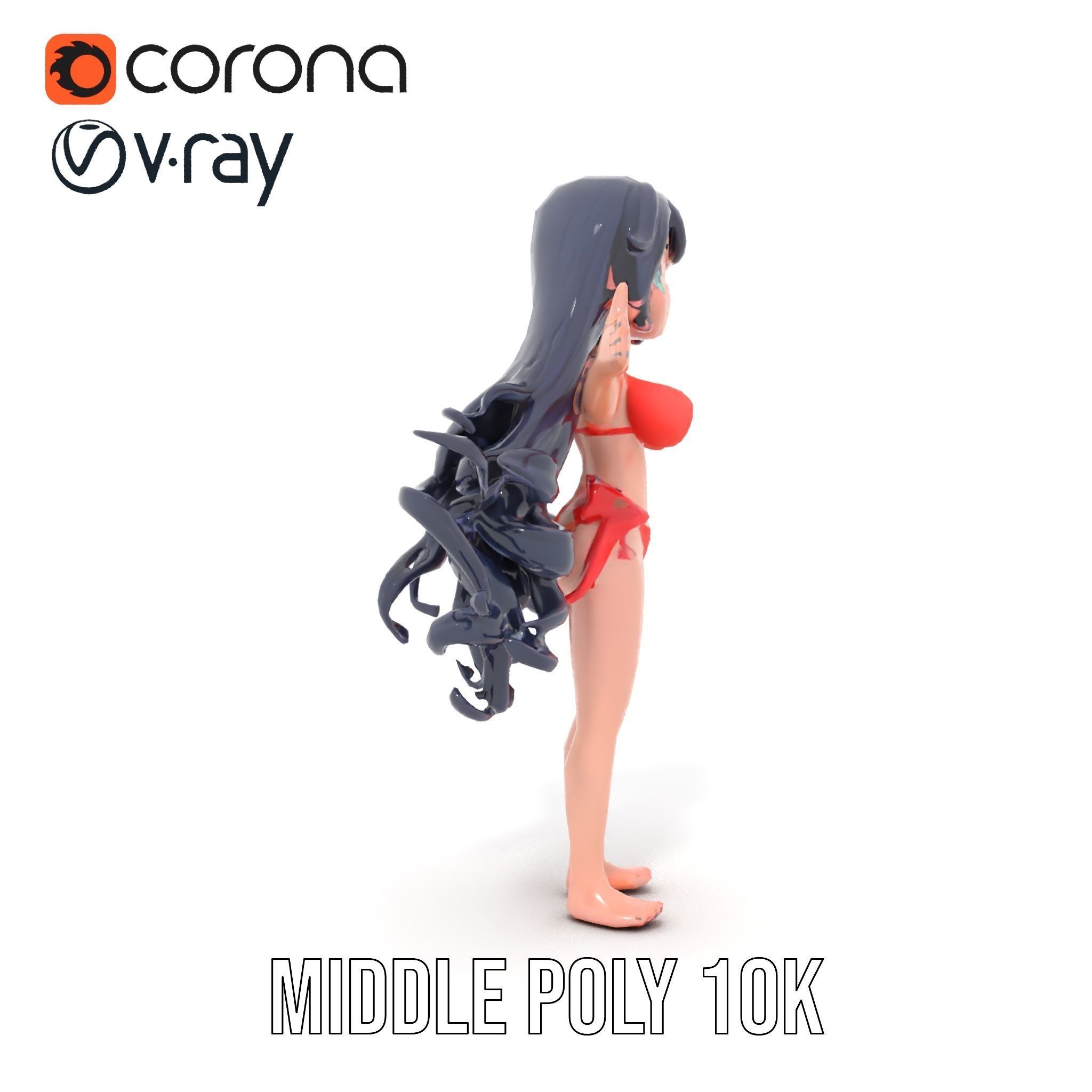 Rigged and Animated Anime Beachwear Character Model Low-poly 3D model_13