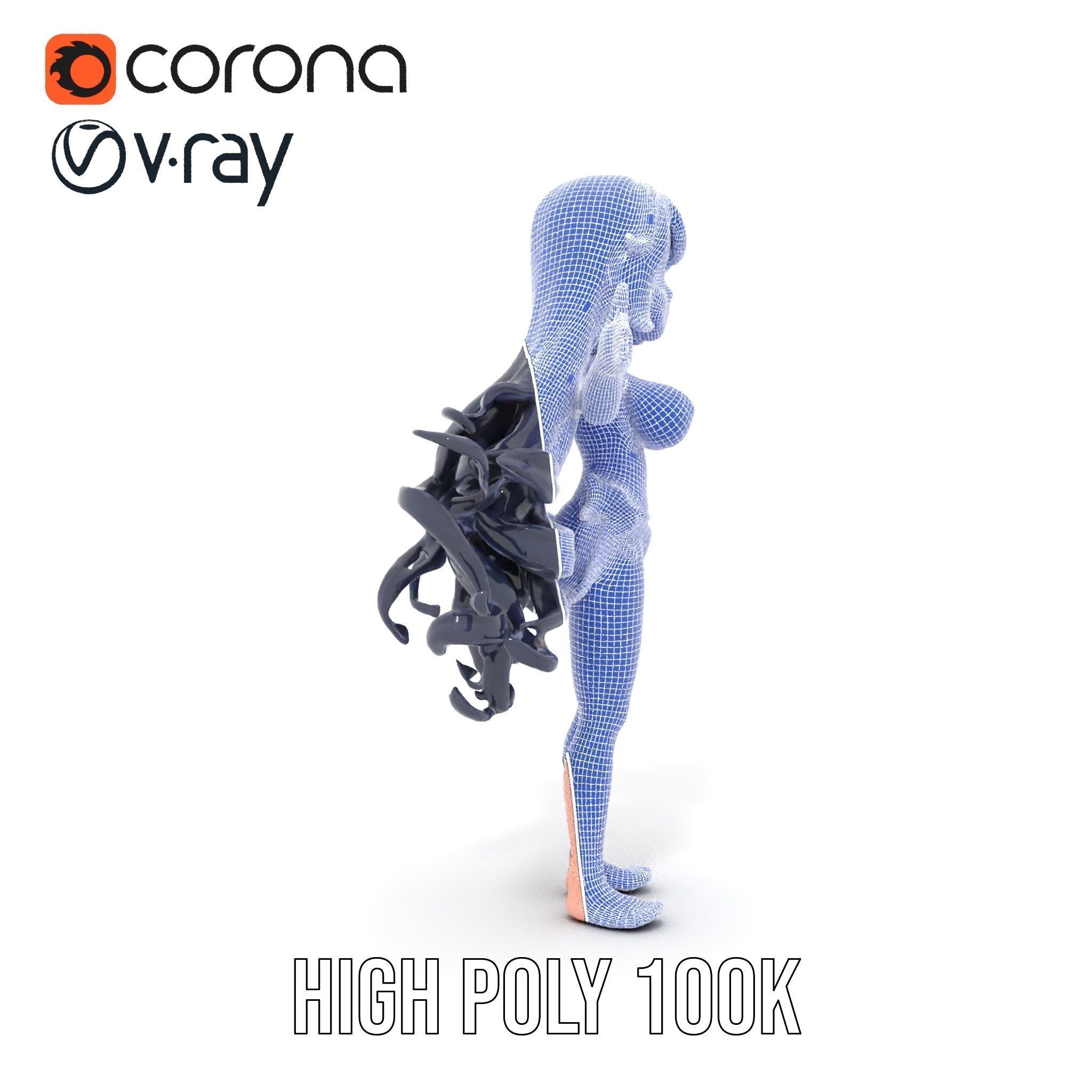 Rigged and Animated Anime Beachwear Character Model Low-poly 3D model_36