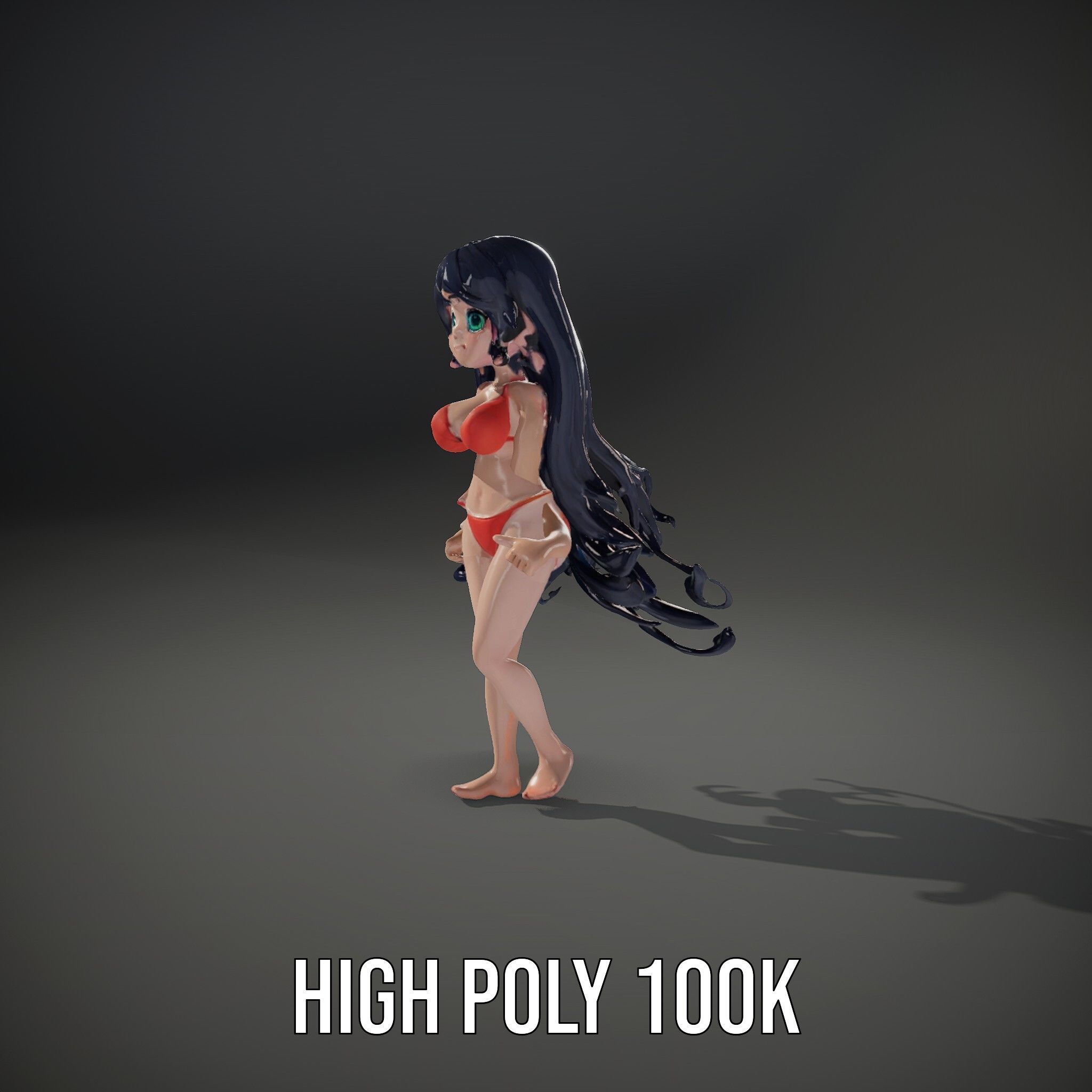Rigged and Animated Anime Beachwear Character Model Low-poly 3D model_15