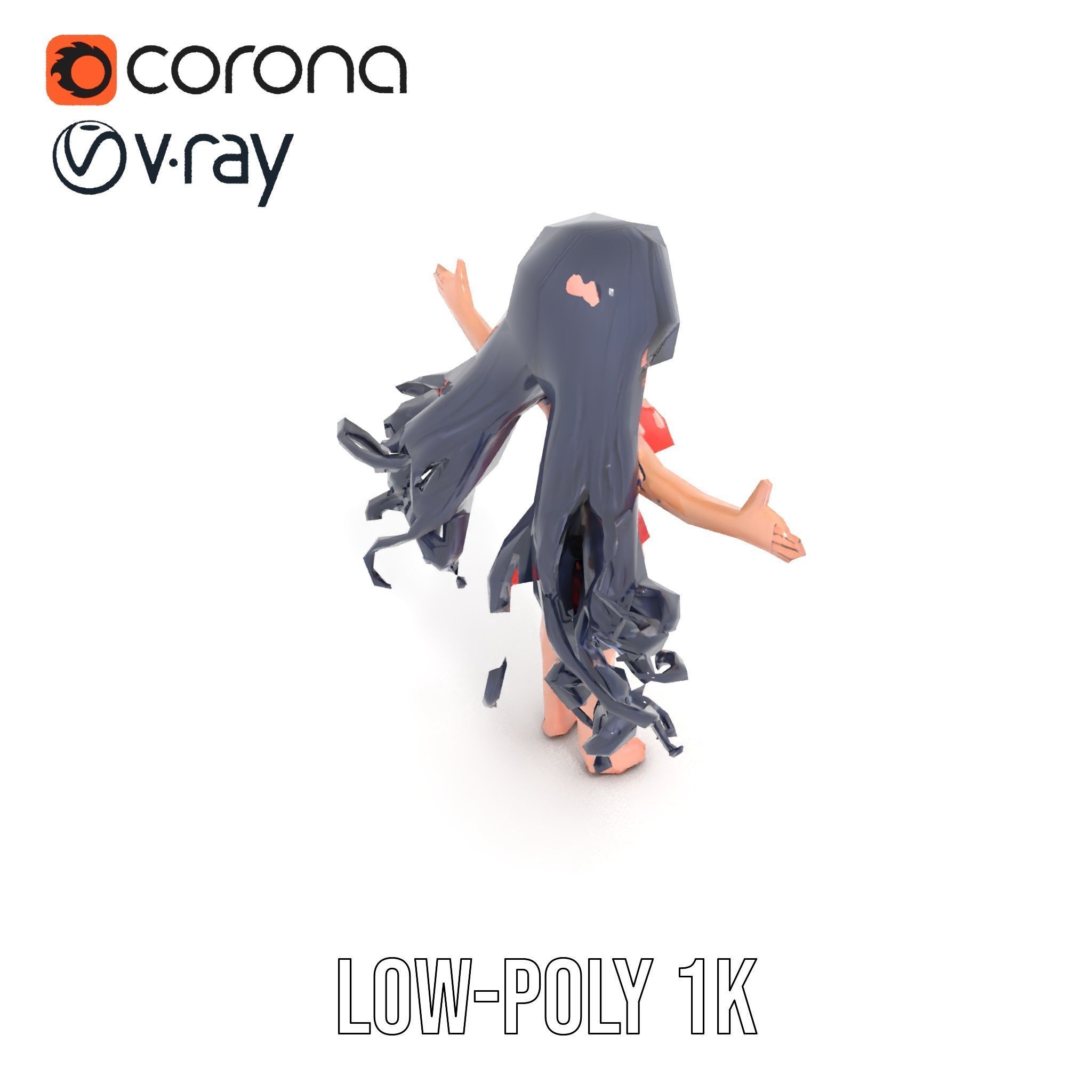 Rigged and Animated Anime Beachwear Character Model Low-poly 3D model_8