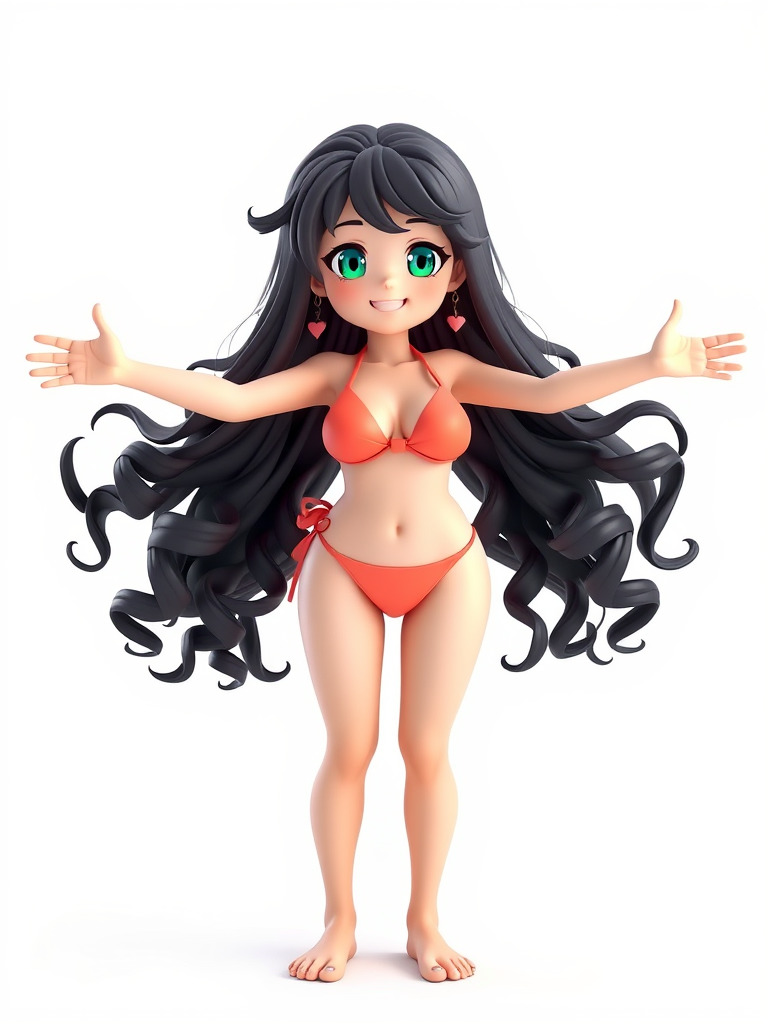 Rigged and Animated Anime Beachwear Character Model Low-poly 3D model_2