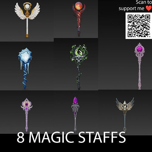 Magical staff pack Free low-poly 3D model