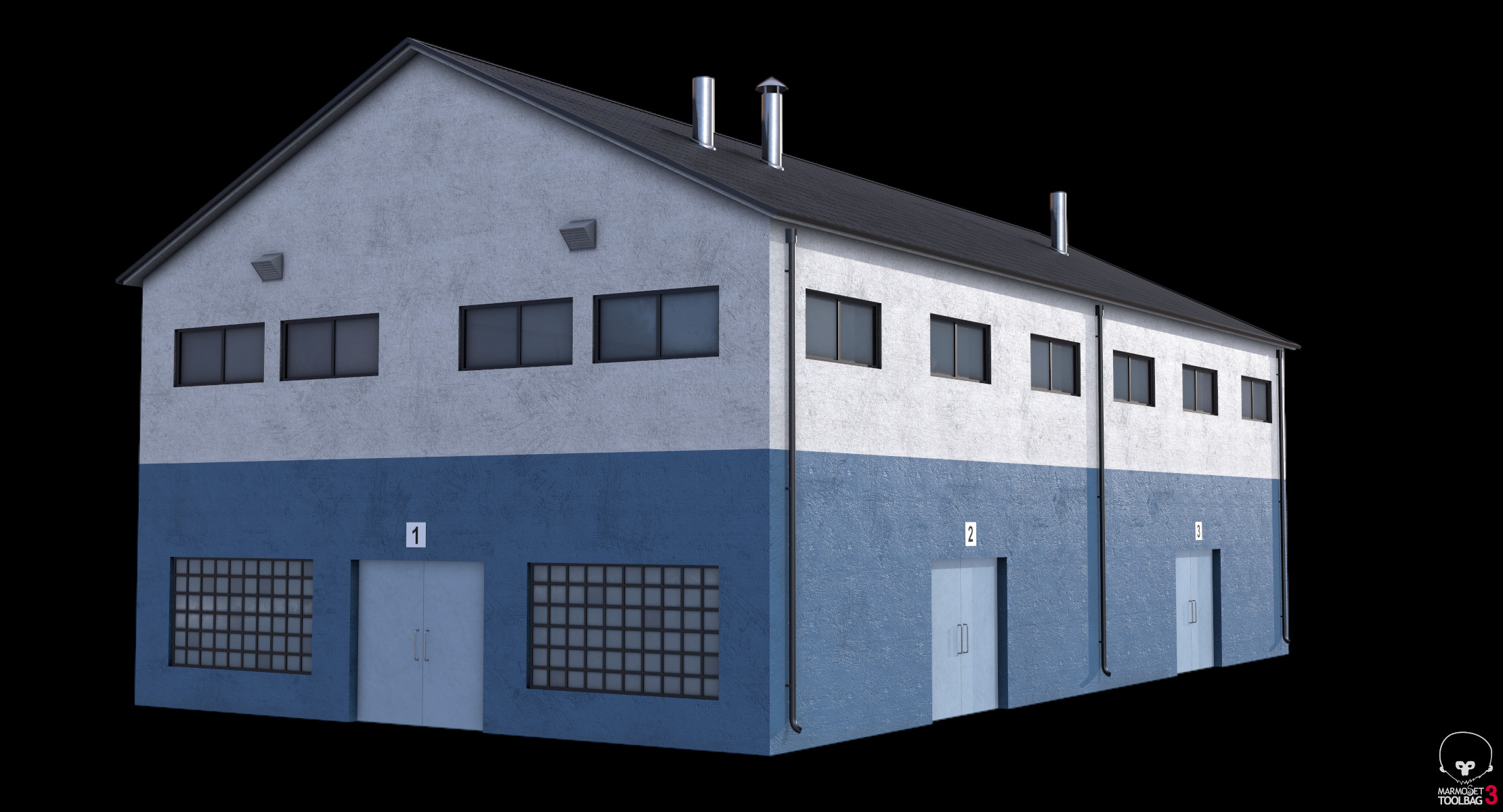 Industrial Building 14 Blue Low-poly 3D model_10