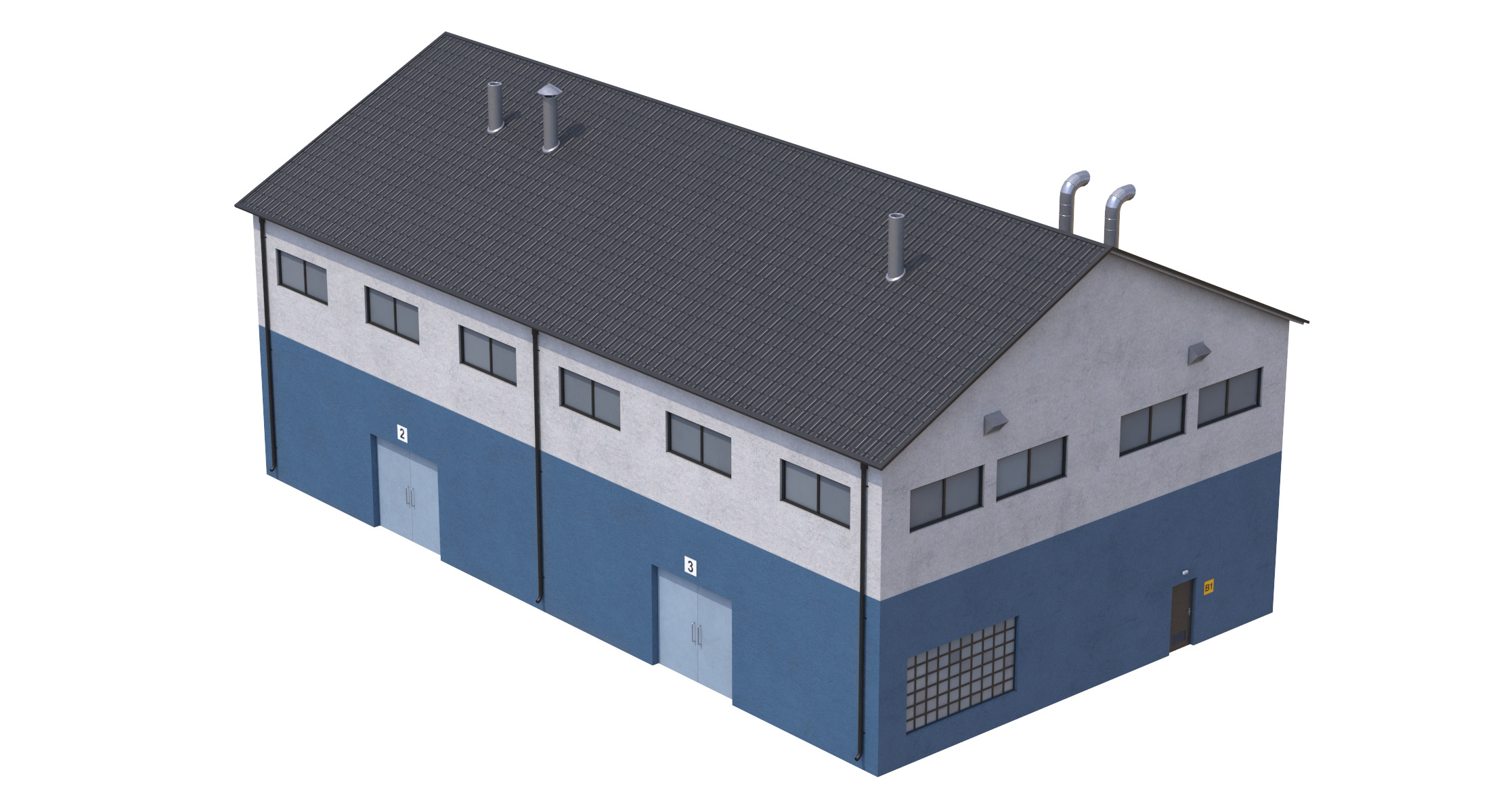 Industrial Building 14 Blue Low-poly 3D model_1