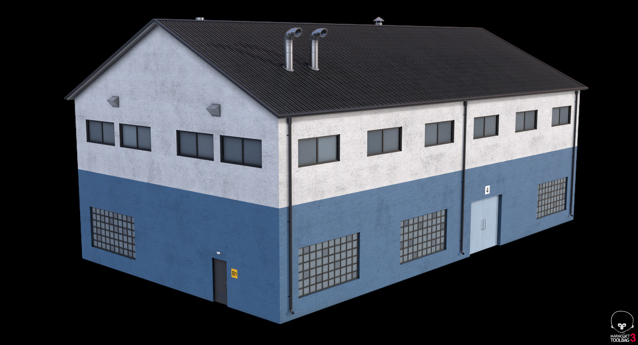 Industrial Building 14 Blue Low-poly 3D model_8