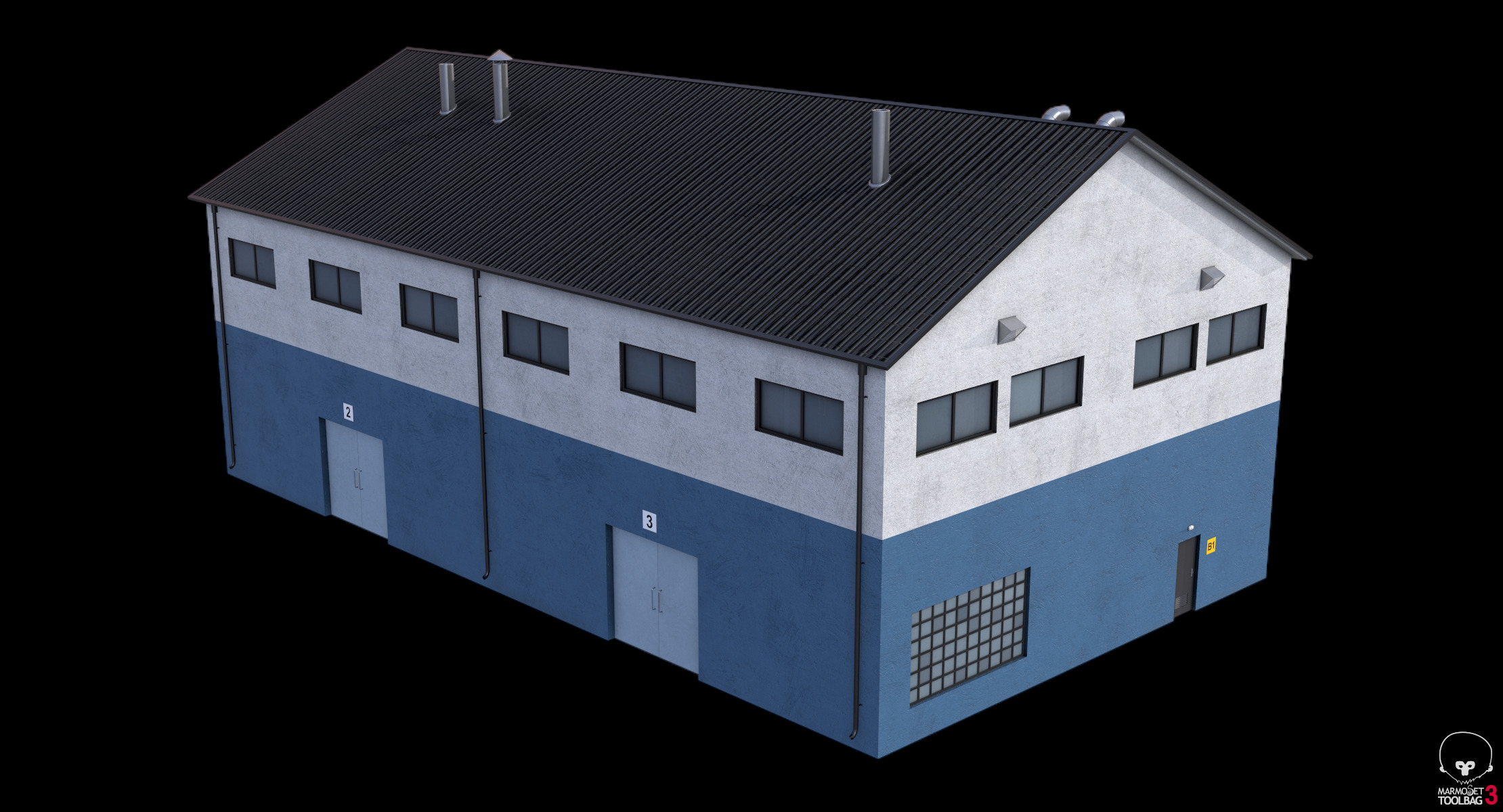 Industrial Building 14 Blue Low-poly 3D model_9