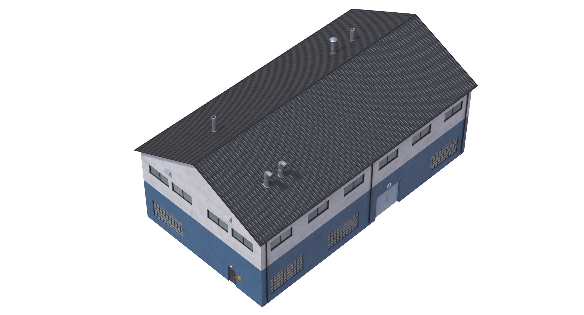 Industrial Building 14 Blue Low-poly 3D model_4