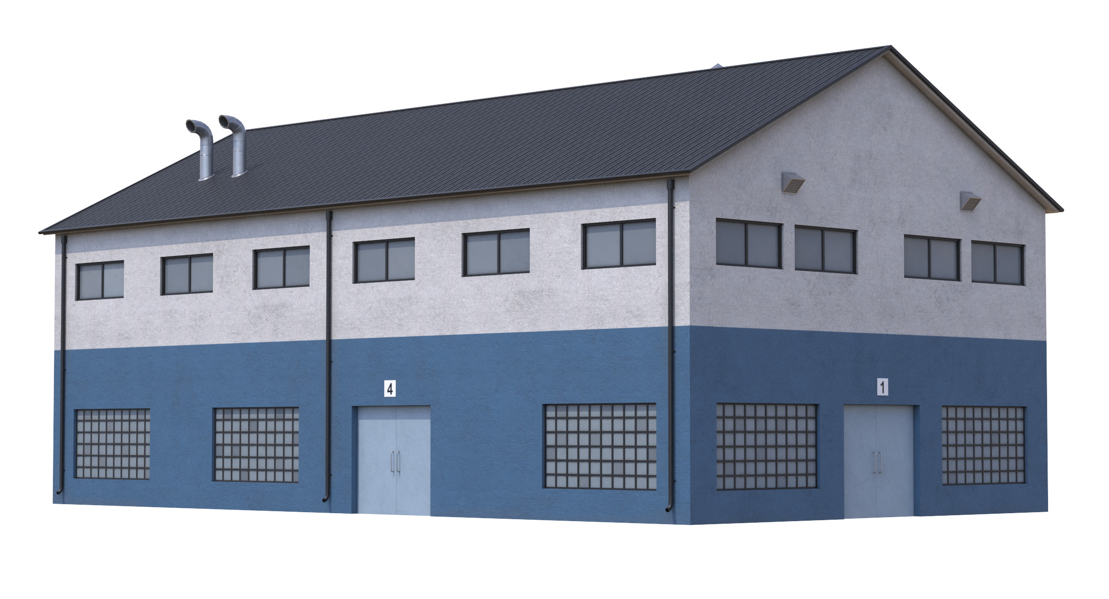 Industrial Building 14 Blue Low-poly 3D model_3