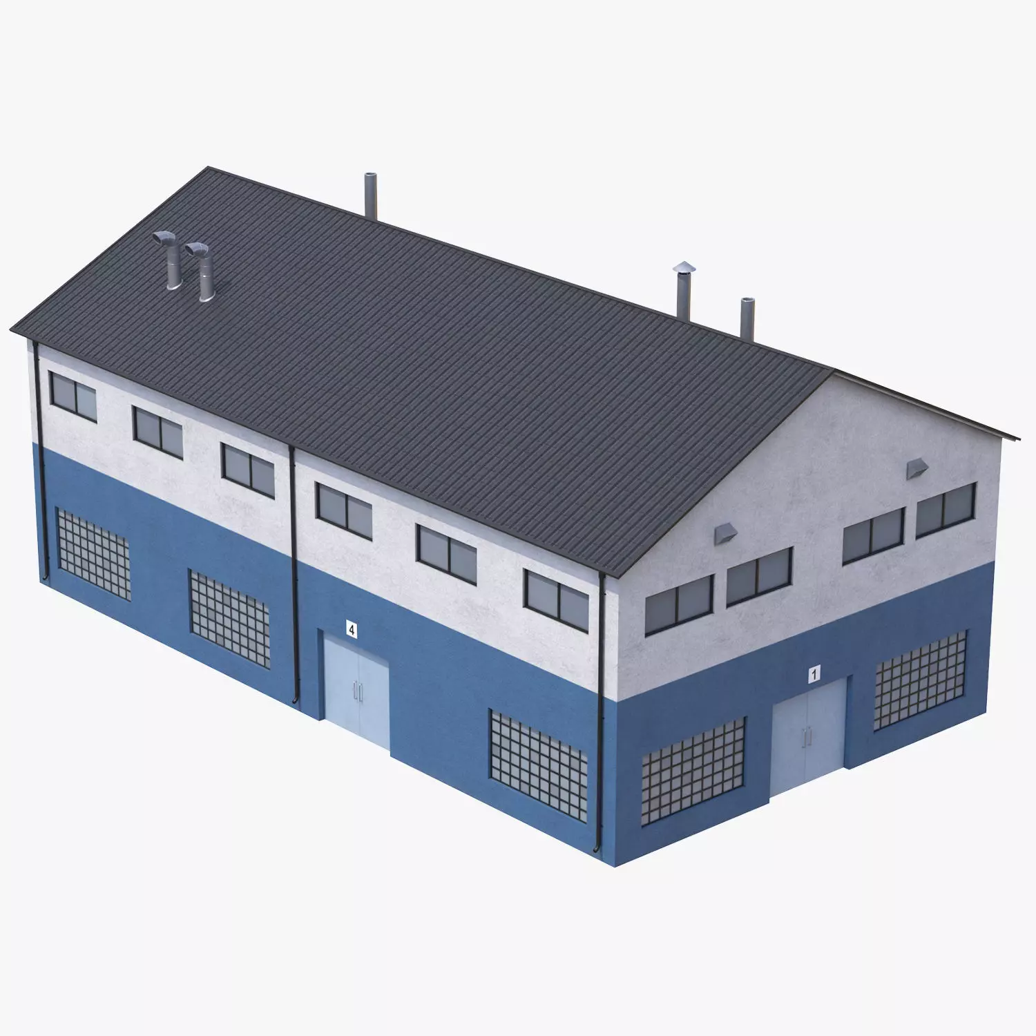 Industrial Building 14 Blue Low-poly 3D model_0