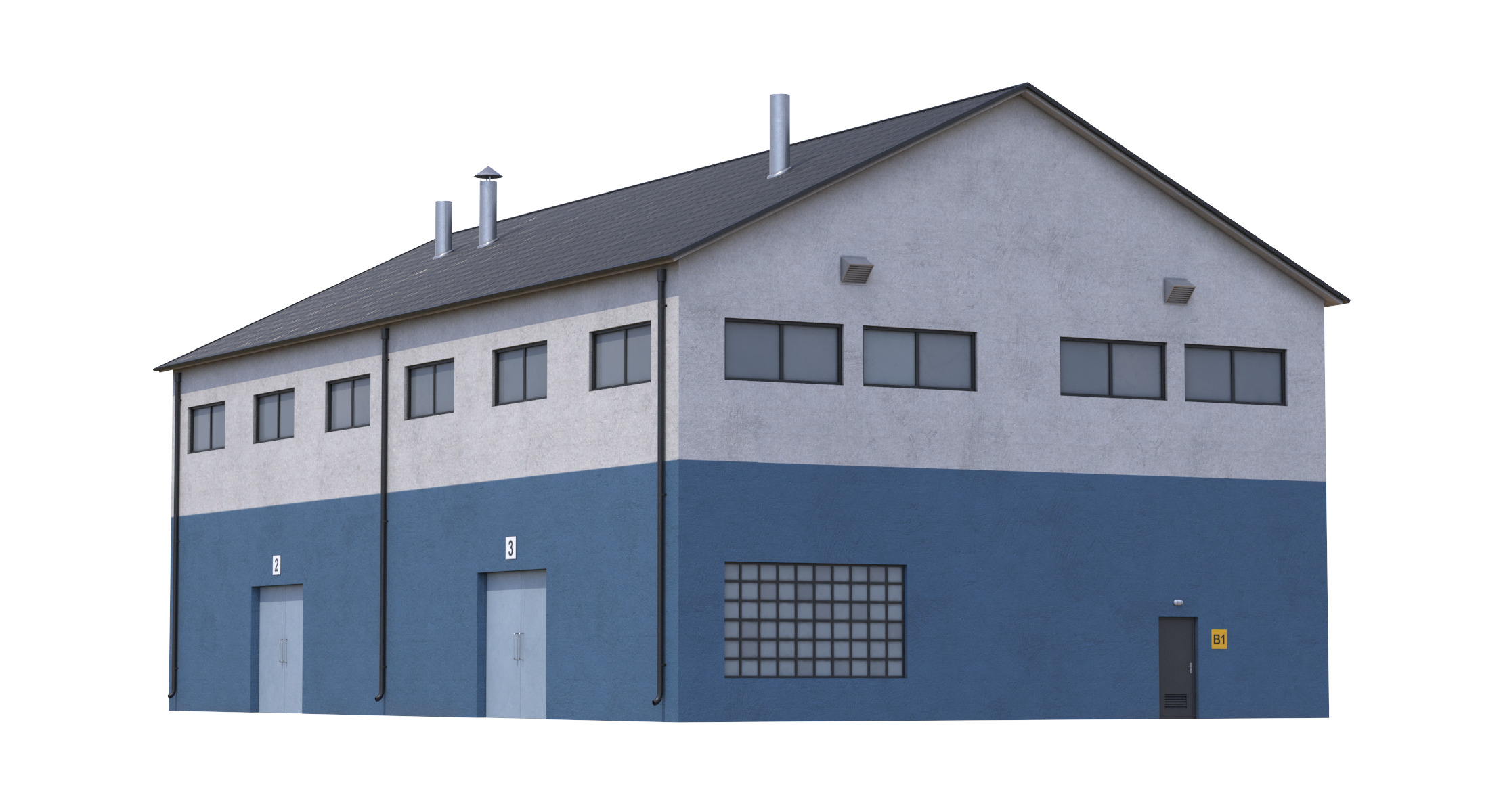 Industrial Building 14 Blue Low-poly 3D model_2