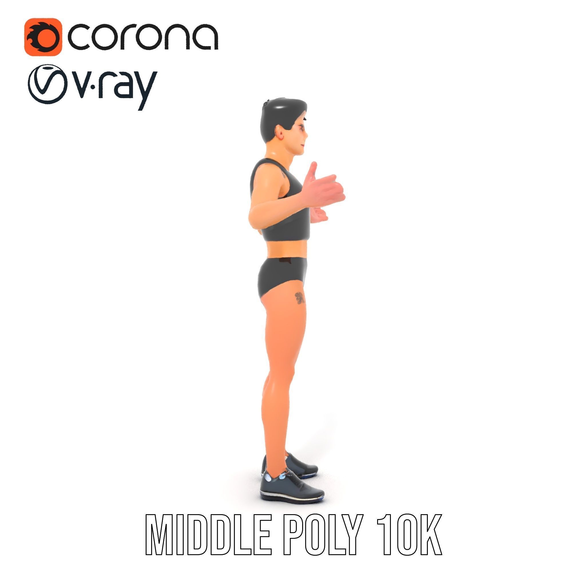 Male Athletic Character with Tank Top Rigged and Animated fo... Low-poly 3D model_34