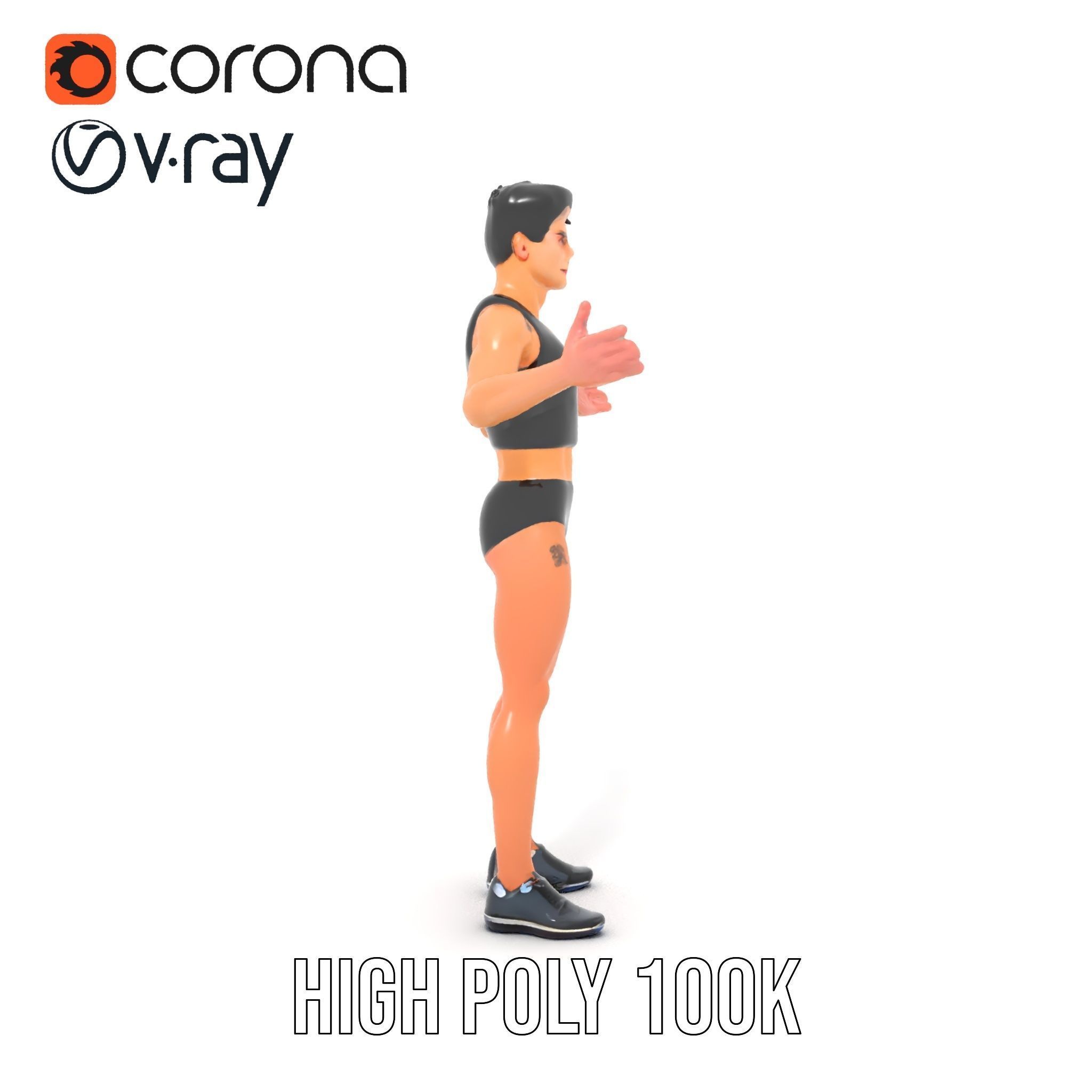 Male Athletic Character with Tank Top Rigged and Animated fo... Low-poly 3D model_35