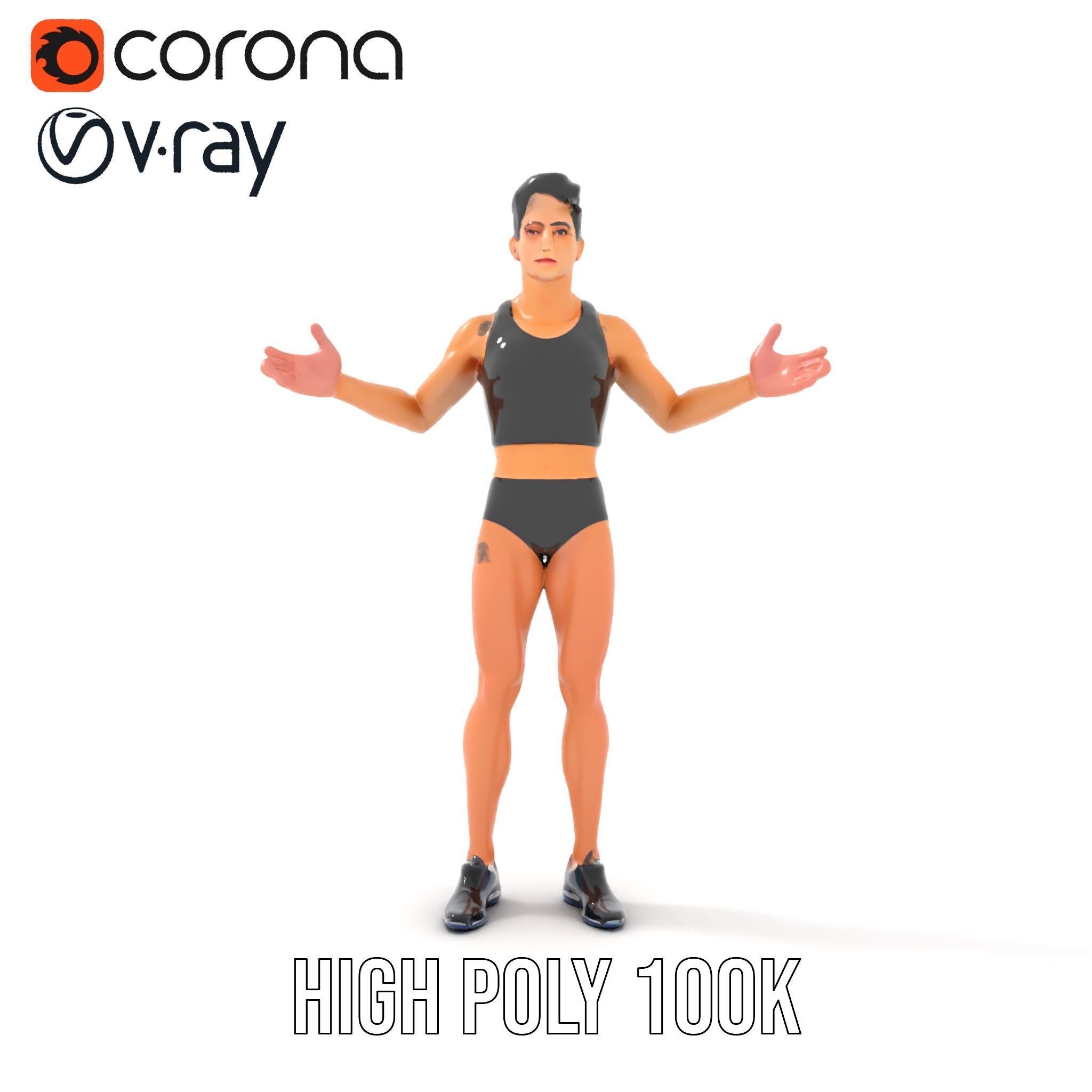 Male Athletic Character with Tank Top Rigged and Animated fo... Low-poly 3D model_23