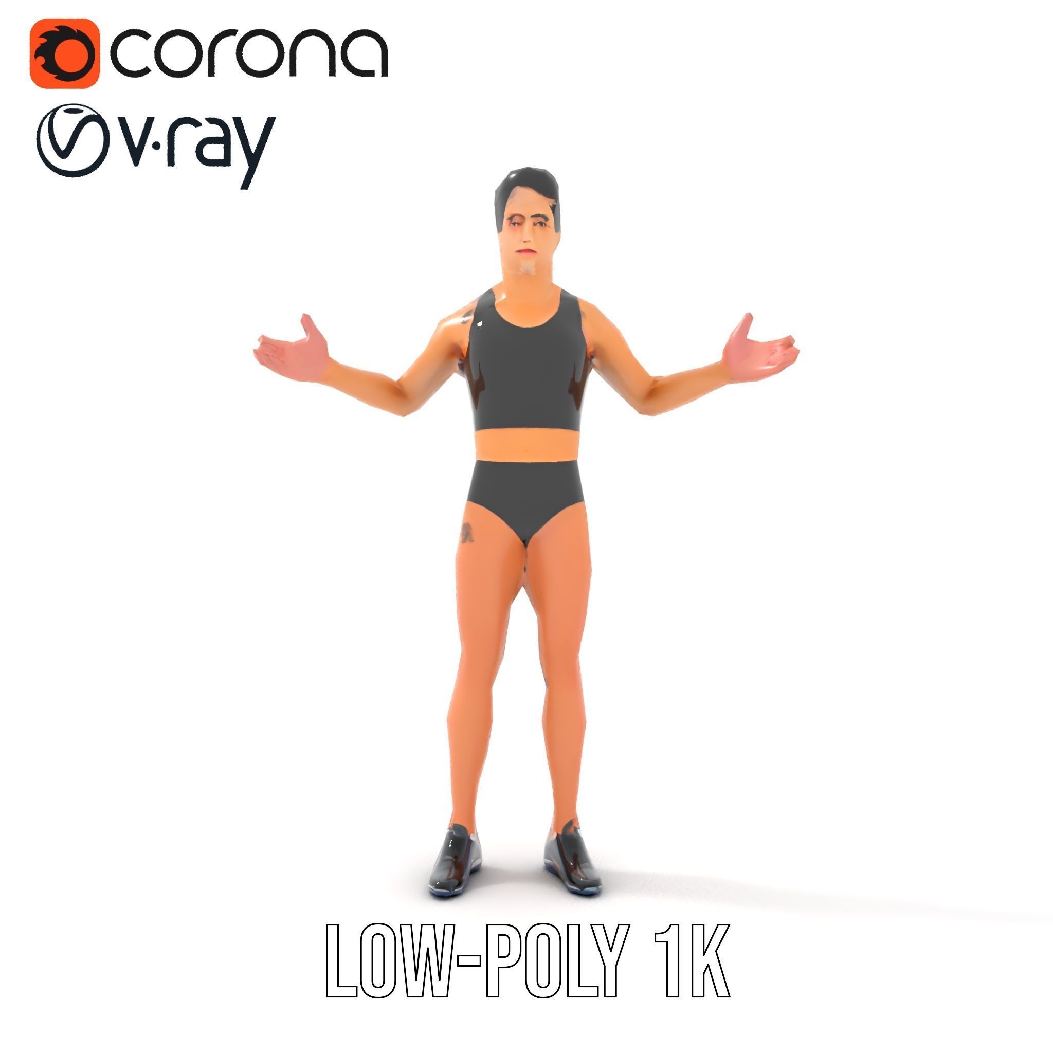 Male Athletic Character with Tank Top Rigged and Animated fo... Low-poly 3D model_22