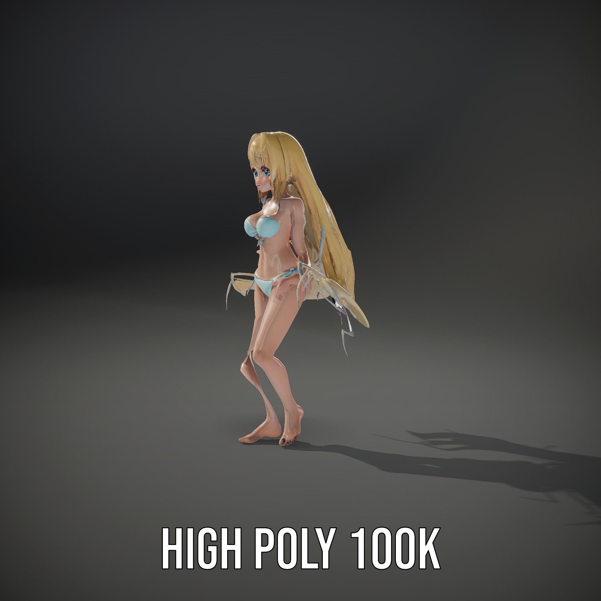 Blonde Anime Girl in Bikini Rigged and Animated D Character M... Low-poly 3D model_12