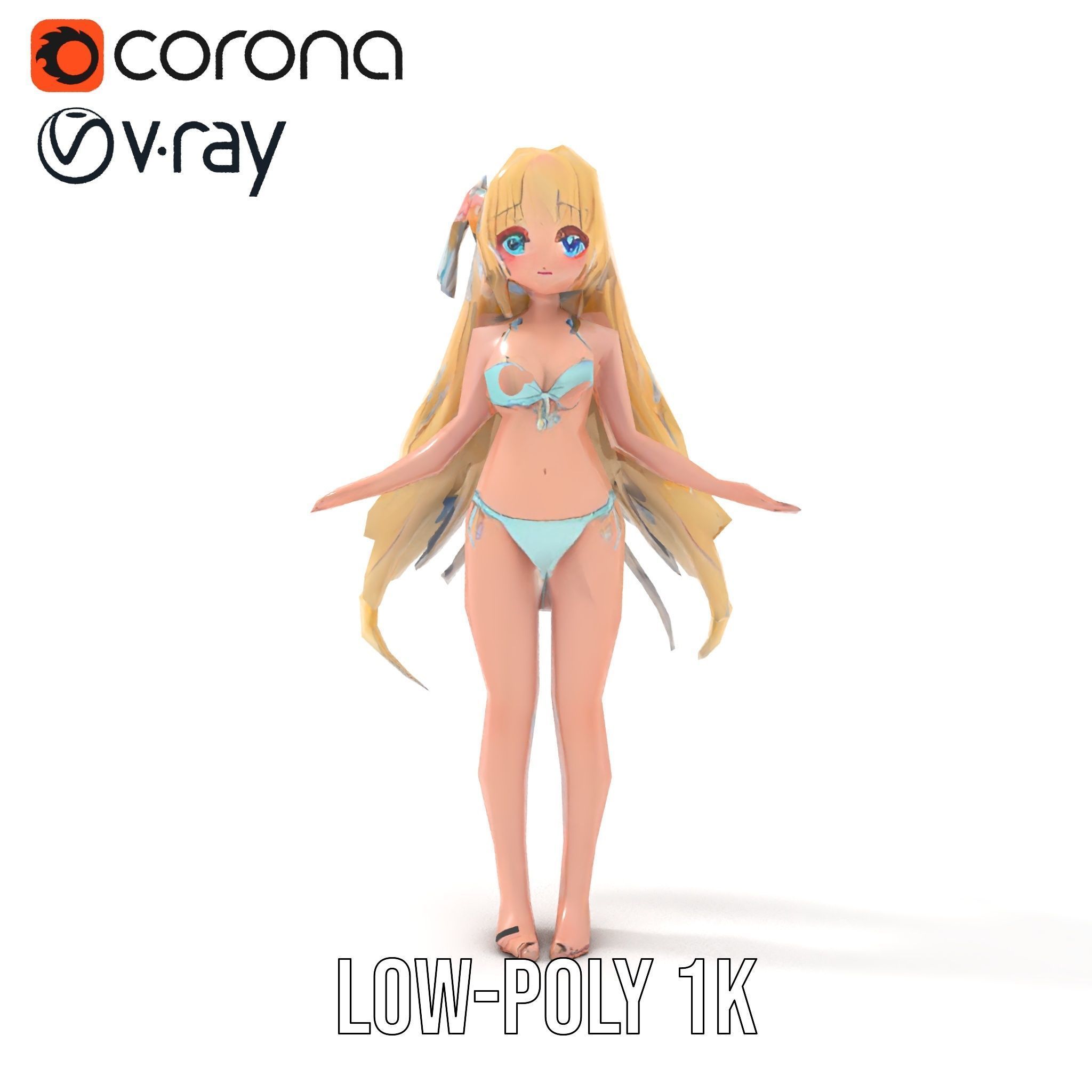 Blonde Anime Girl in Bikini Rigged and Animated D Character M... Low-poly 3D model_22