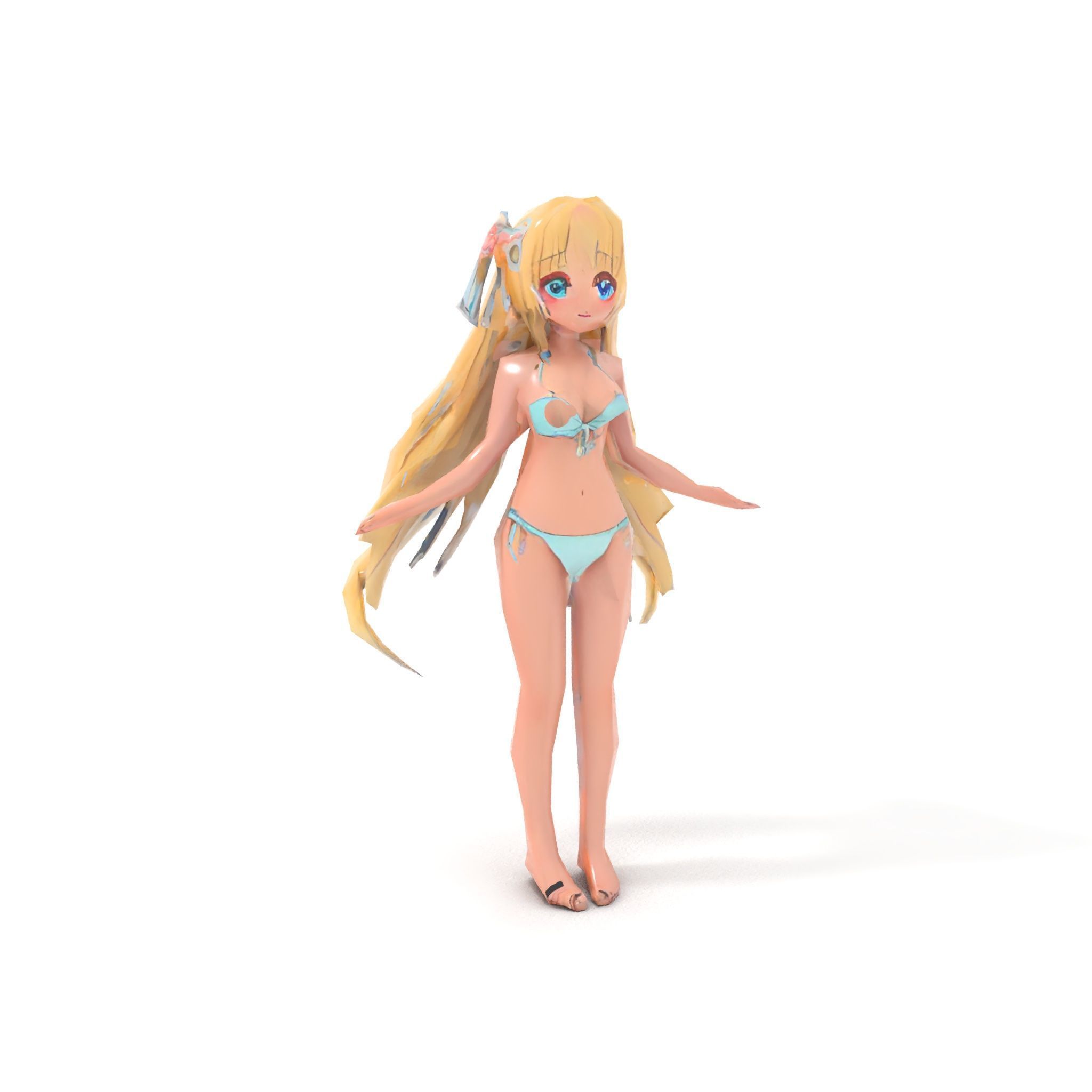 Blonde Anime Girl in Bikini Rigged and Animated D Character M... Low-poly 3D model_7