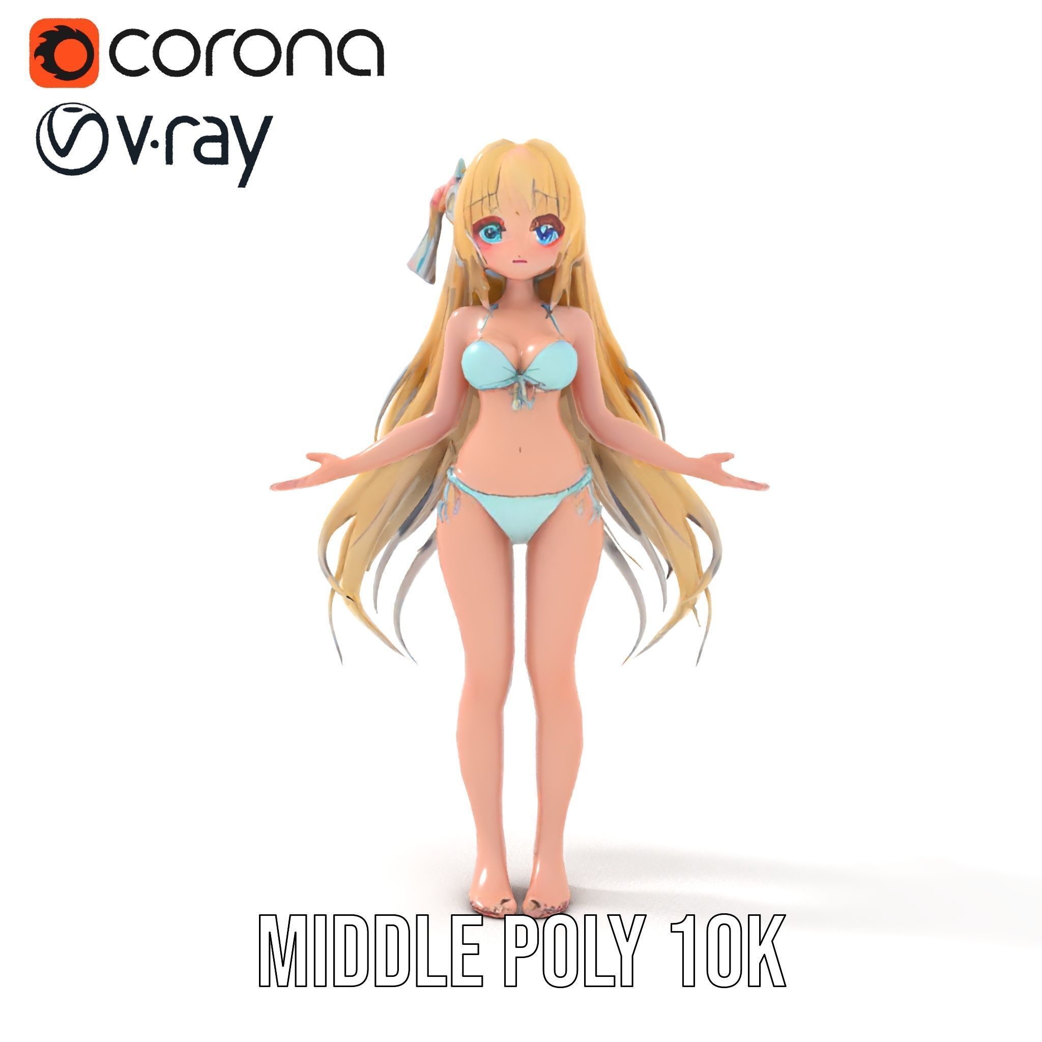 Blonde Anime Girl in Bikini Rigged and Animated D Character M... Low-poly 3D model_32