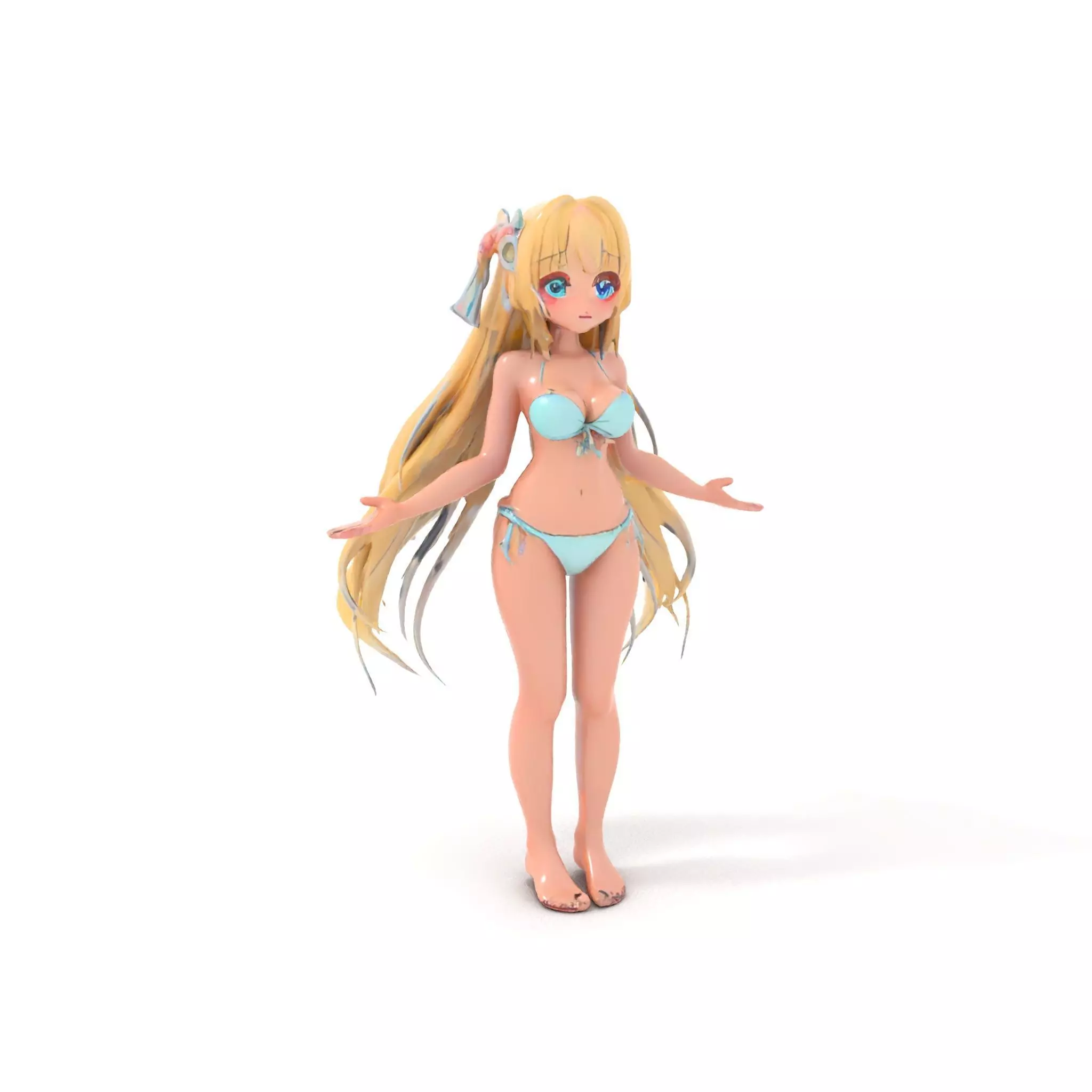 Blonde Anime Girl in Bikini Rigged and Animated D Character M... Low-poly 3D model_0