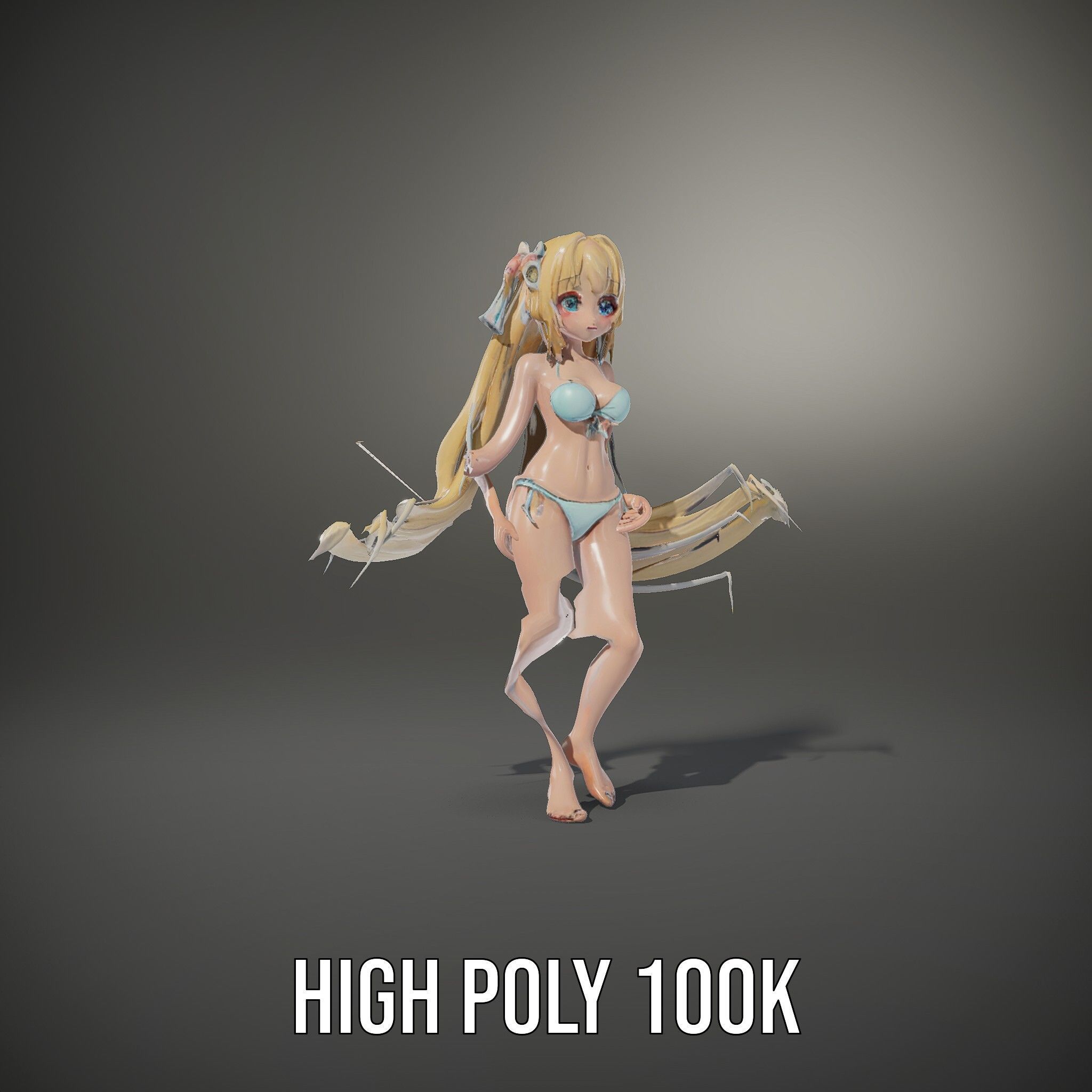 Blonde Anime Girl in Bikini Rigged and Animated D Character M... Low-poly 3D model_9