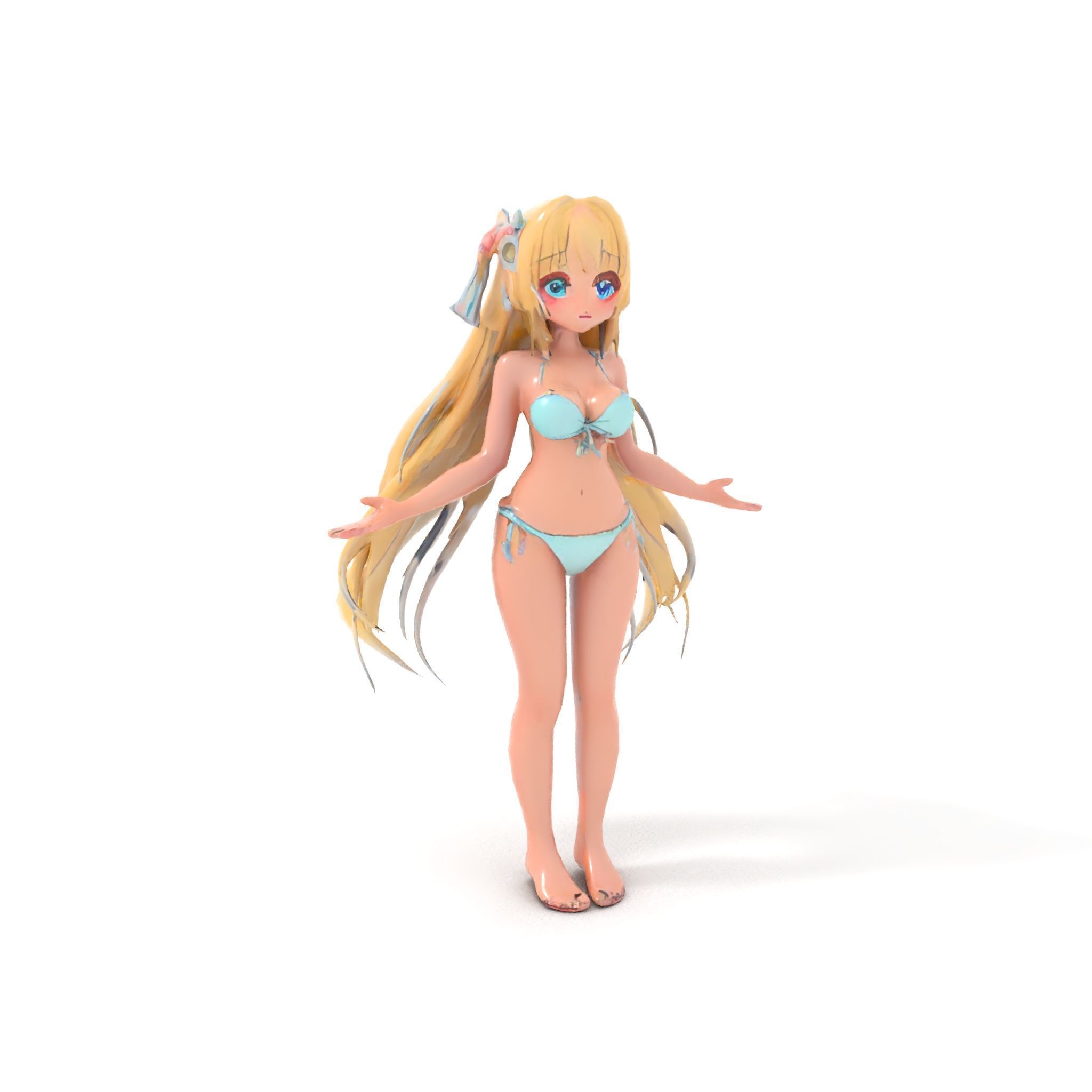 Blonde Anime Girl in Bikini Rigged and Animated D Character M... Low-poly 3D model_10