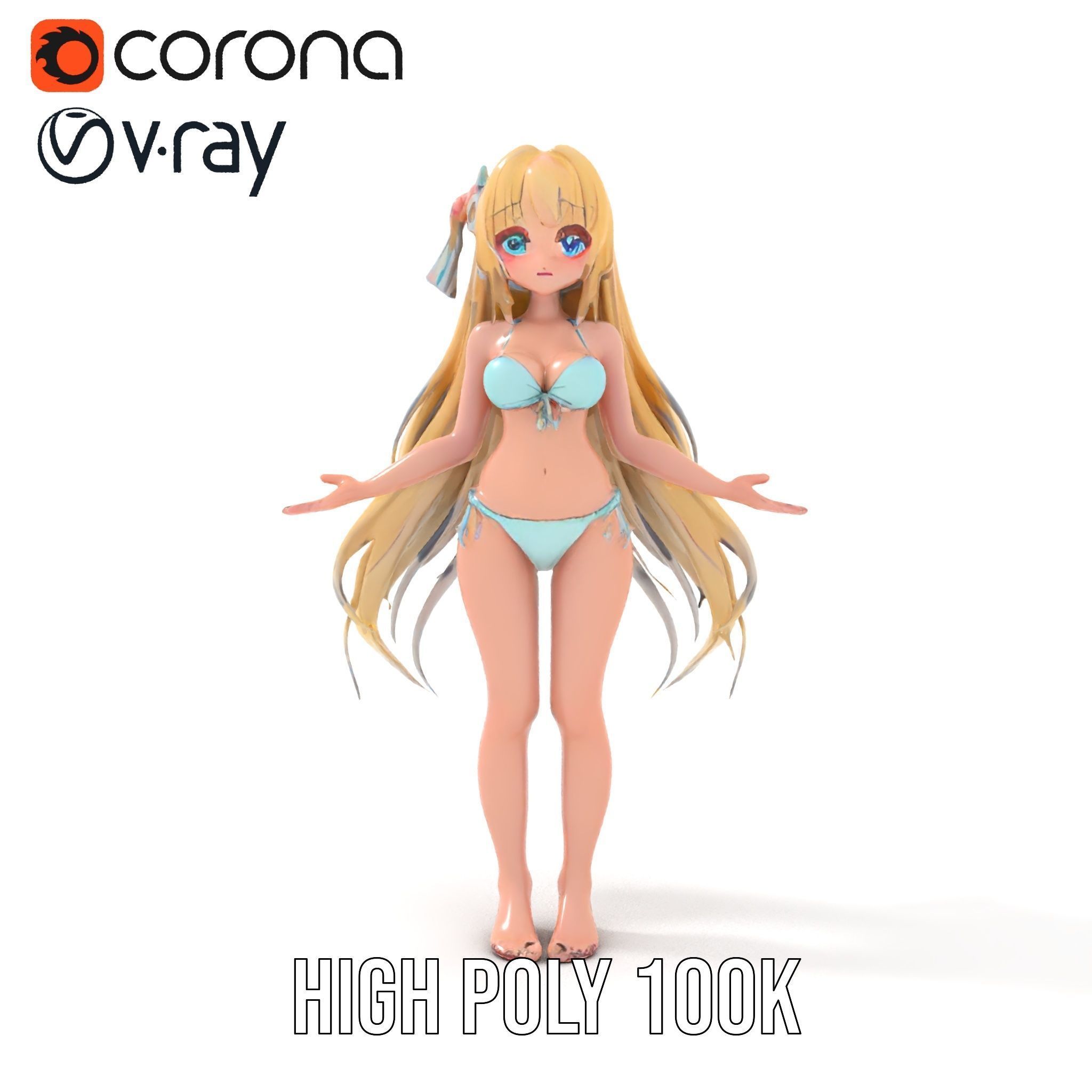 Blonde Anime Girl in Bikini Rigged and Animated D Character M... Low-poly 3D model_23