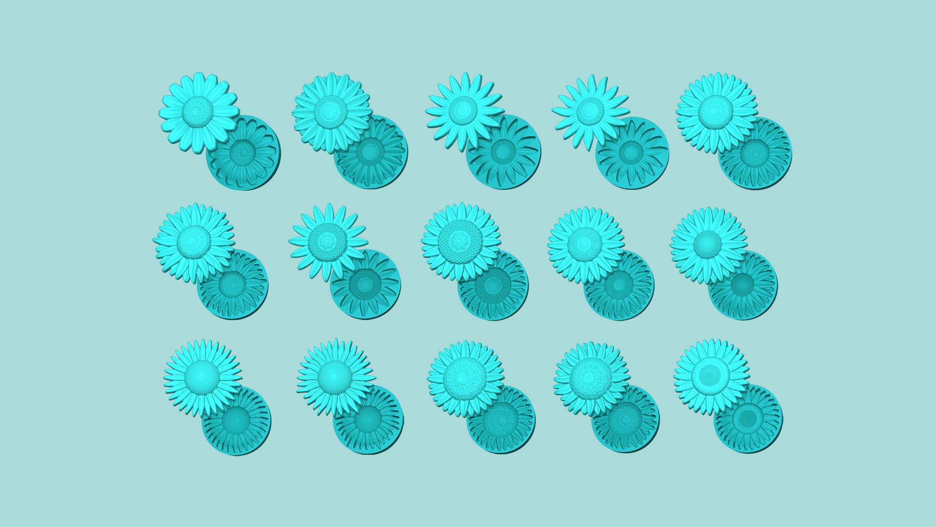 30 Sunflower Molds Pack - Silicone Maker - Template 3D Model Collection_3