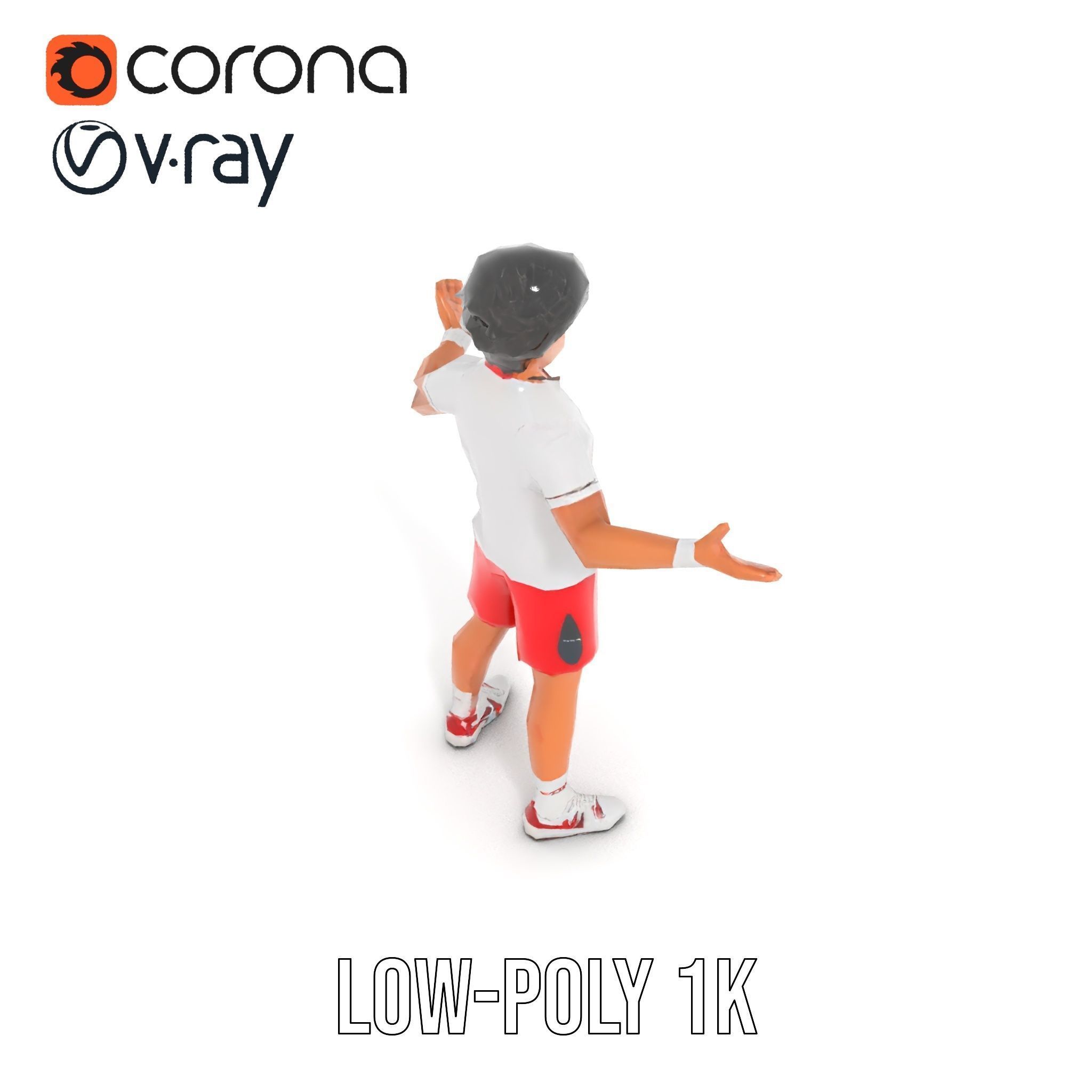 Animated Tennis Player Character Model  Rigged and Animated Low-poly 3D model_22