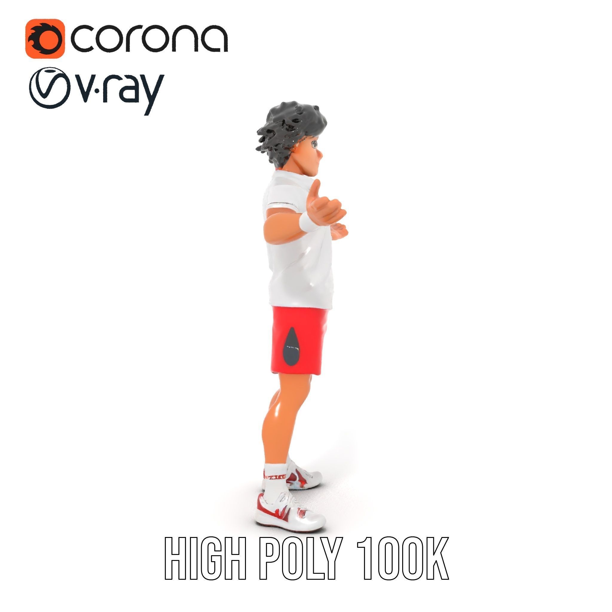 Animated Tennis Player Character Model  Rigged and Animated Low-poly 3D model_33