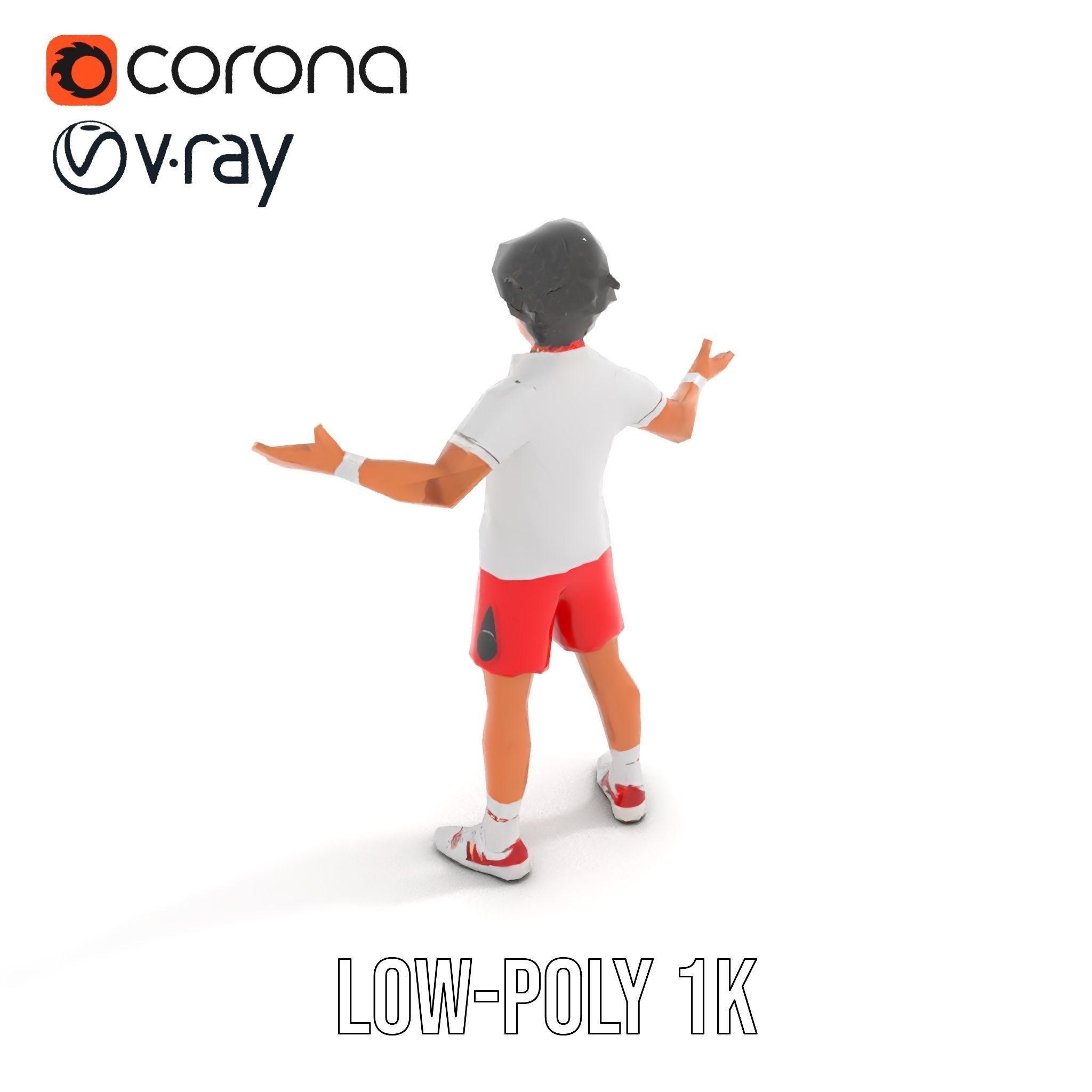 Animated Tennis Player Character Model  Rigged and Animated Low-poly 3D model_9