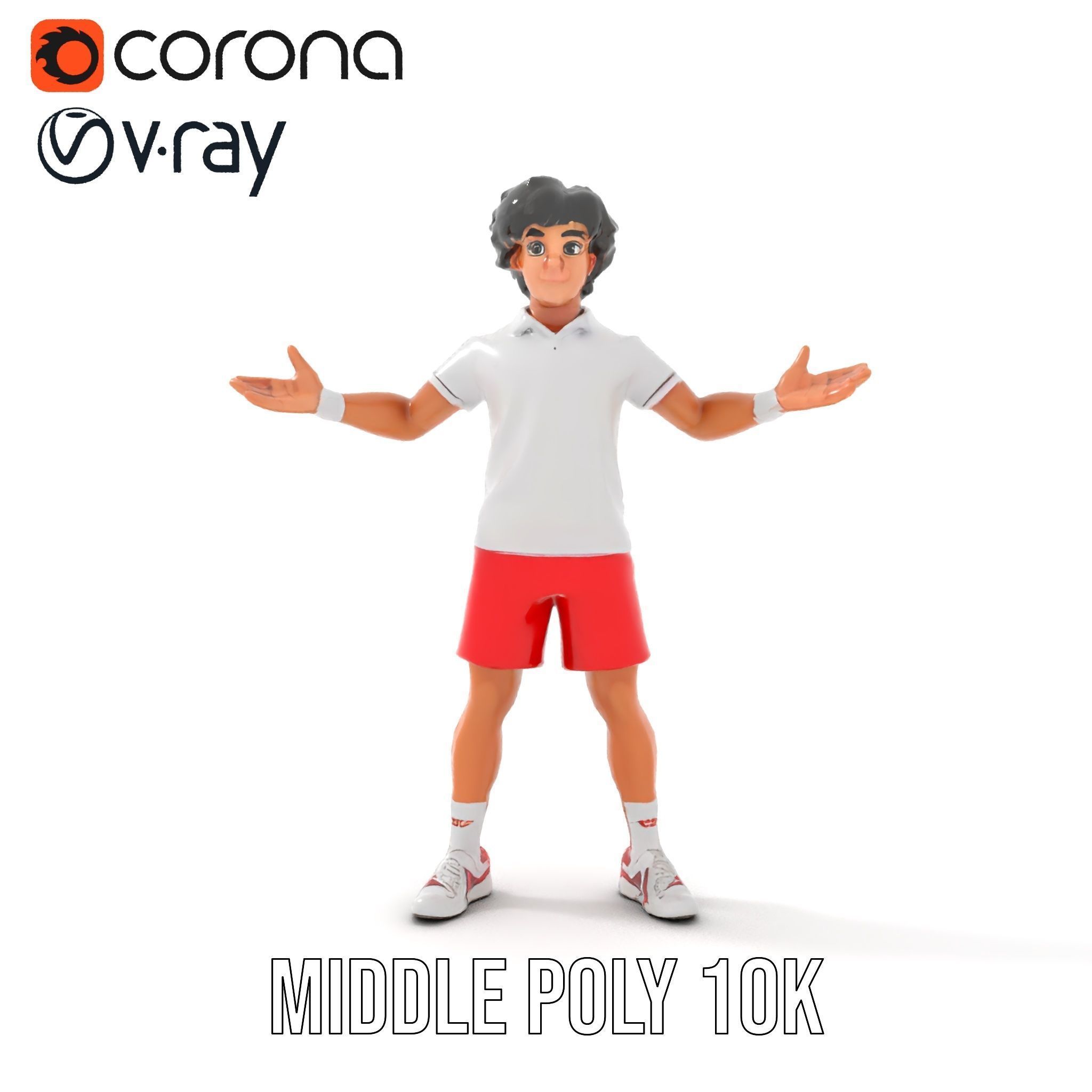 Animated Tennis Player Character Model  Rigged and Animated Low-poly 3D model_21