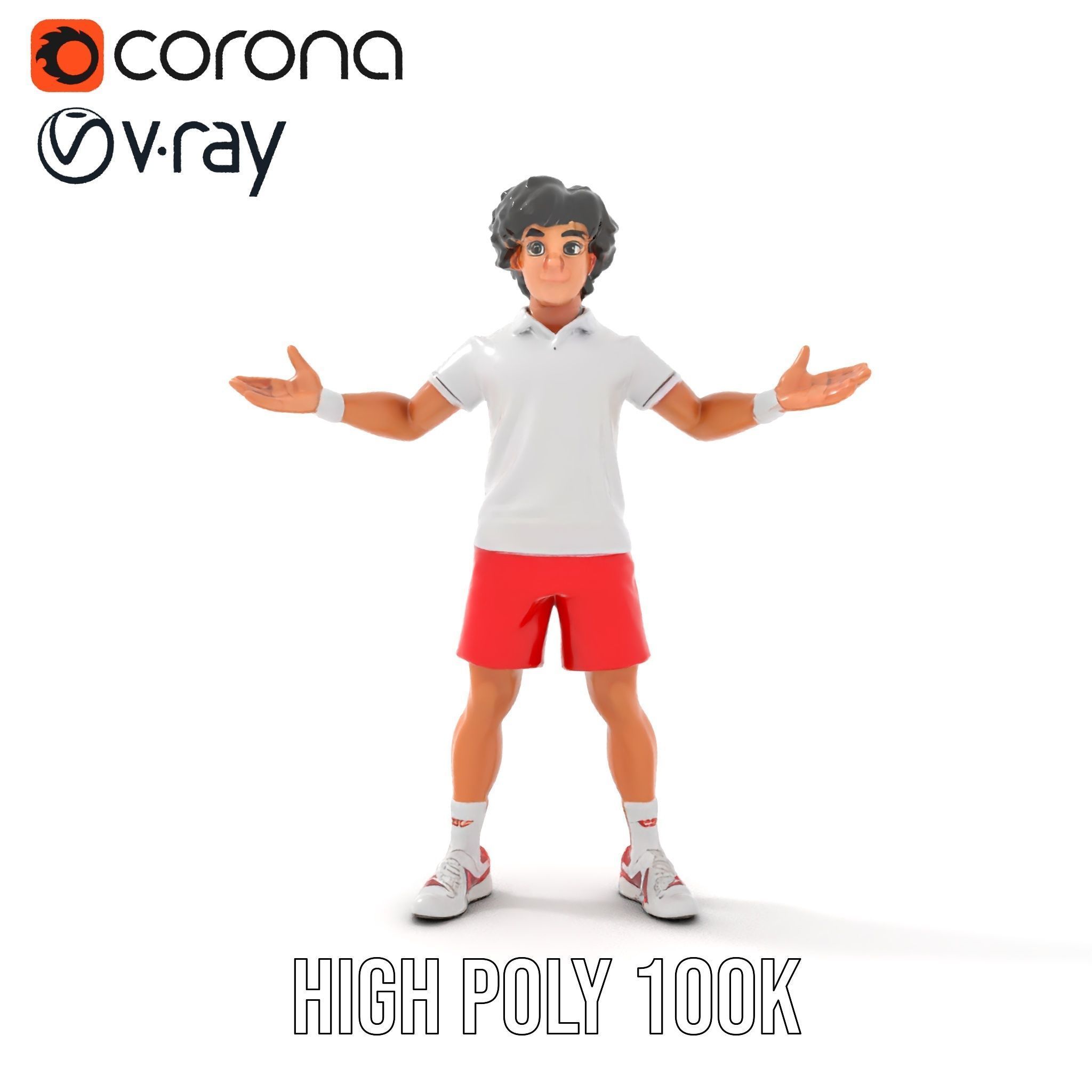 Animated Tennis Player Character Model  Rigged and Animated Low-poly 3D model_23