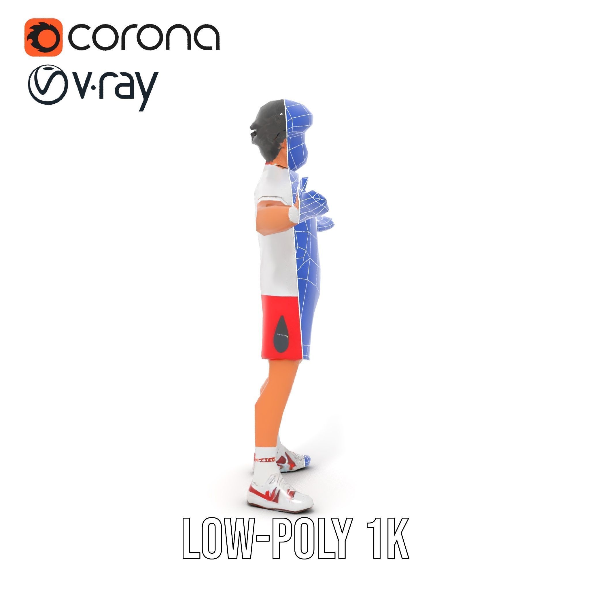 Animated Tennis Player Character Model  Rigged and Animated Low-poly 3D model_12