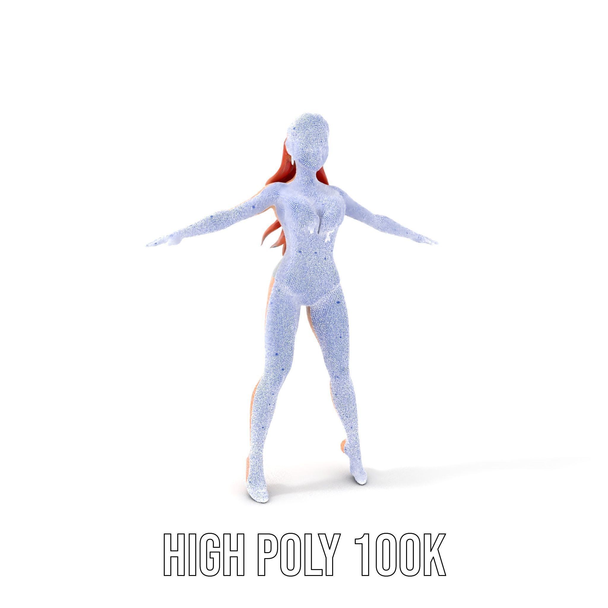 Glamorous Redhead Female Character Model Rigged and Animated Low-poly 3D model_4