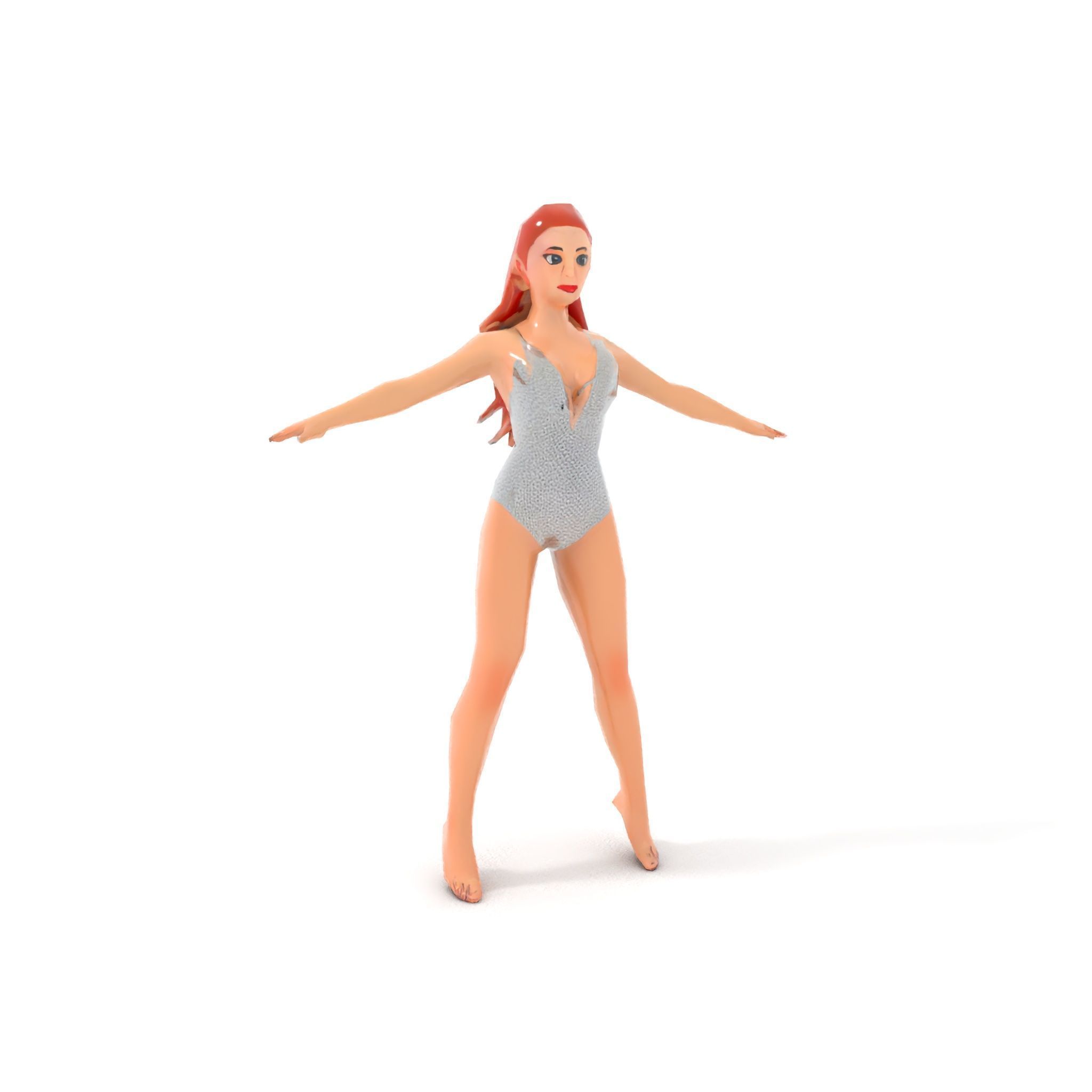 Glamorous Redhead Female Character Model Rigged and Animated Low-poly 3D model_22