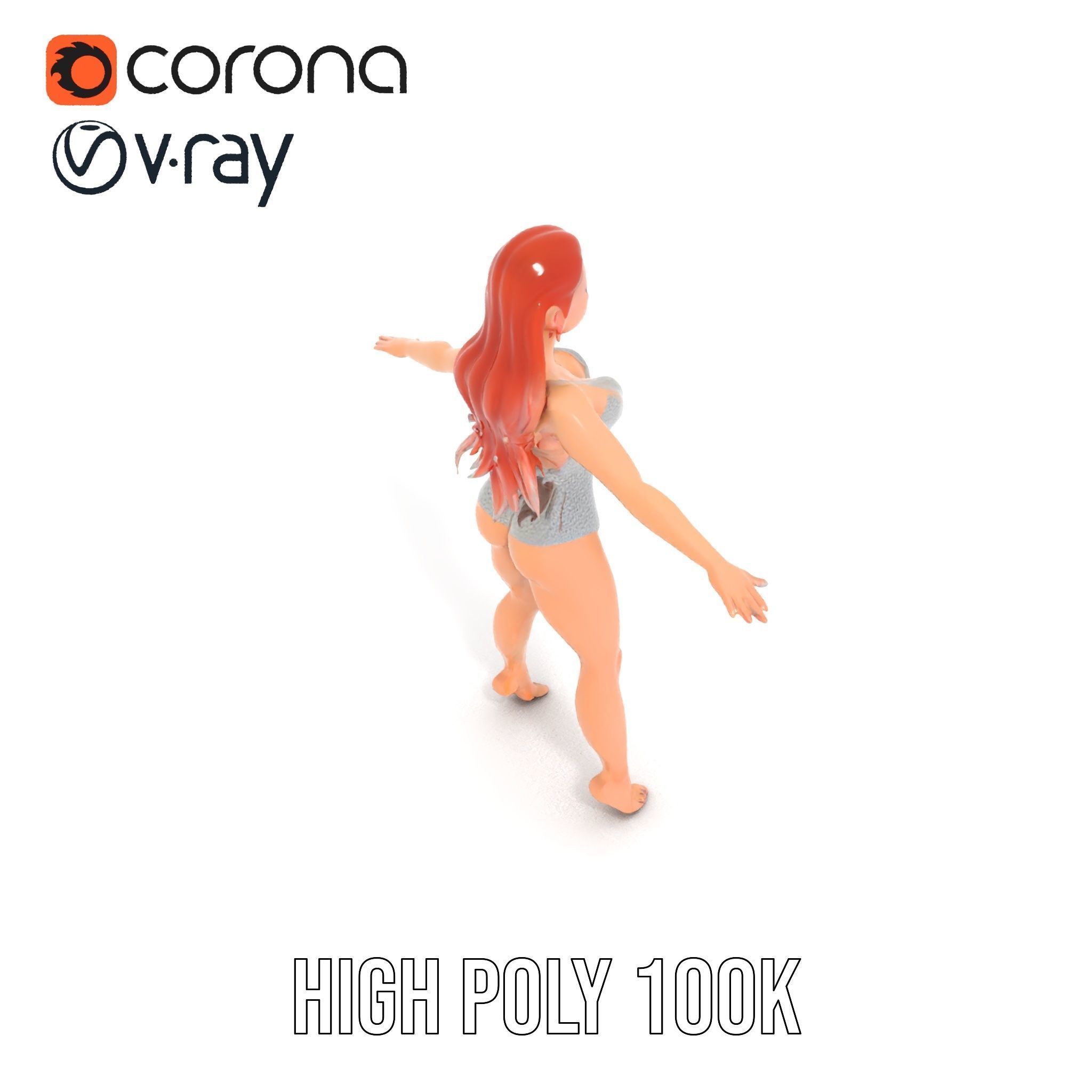 Glamorous Redhead Female Character Model Rigged and Animated Low-poly 3D model_17